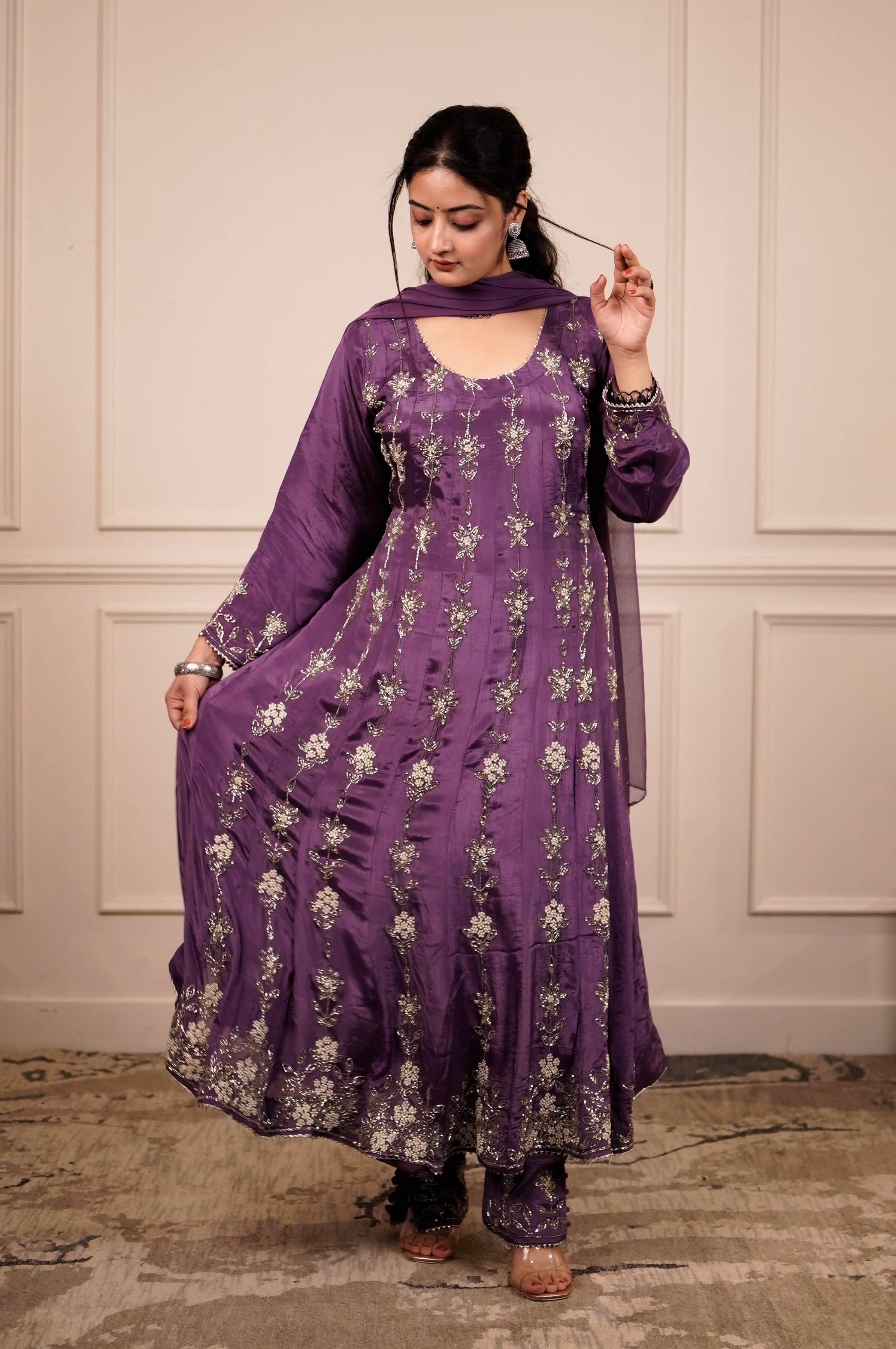 Satin grace Anarkali set