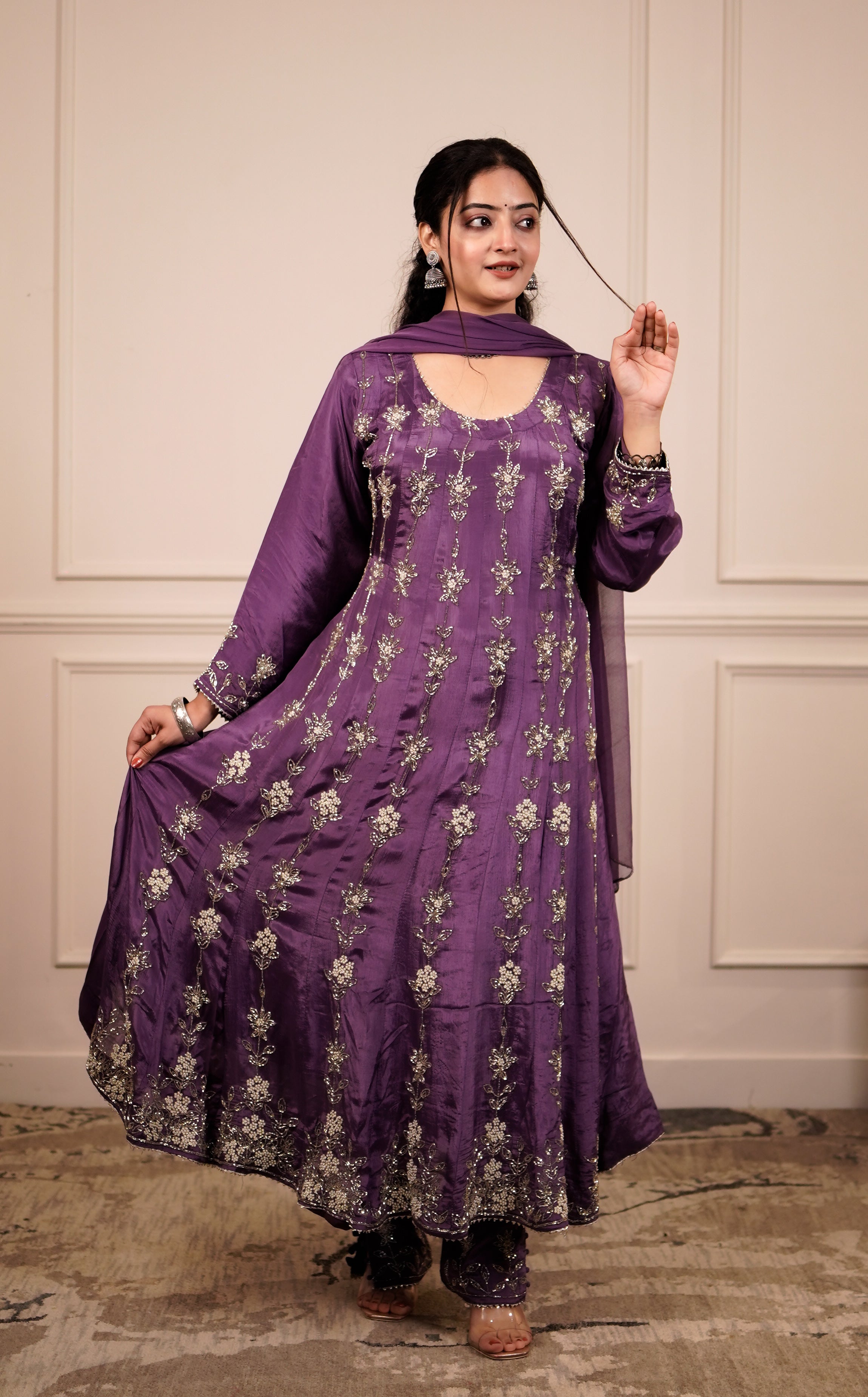 Satin grace Anarkali set