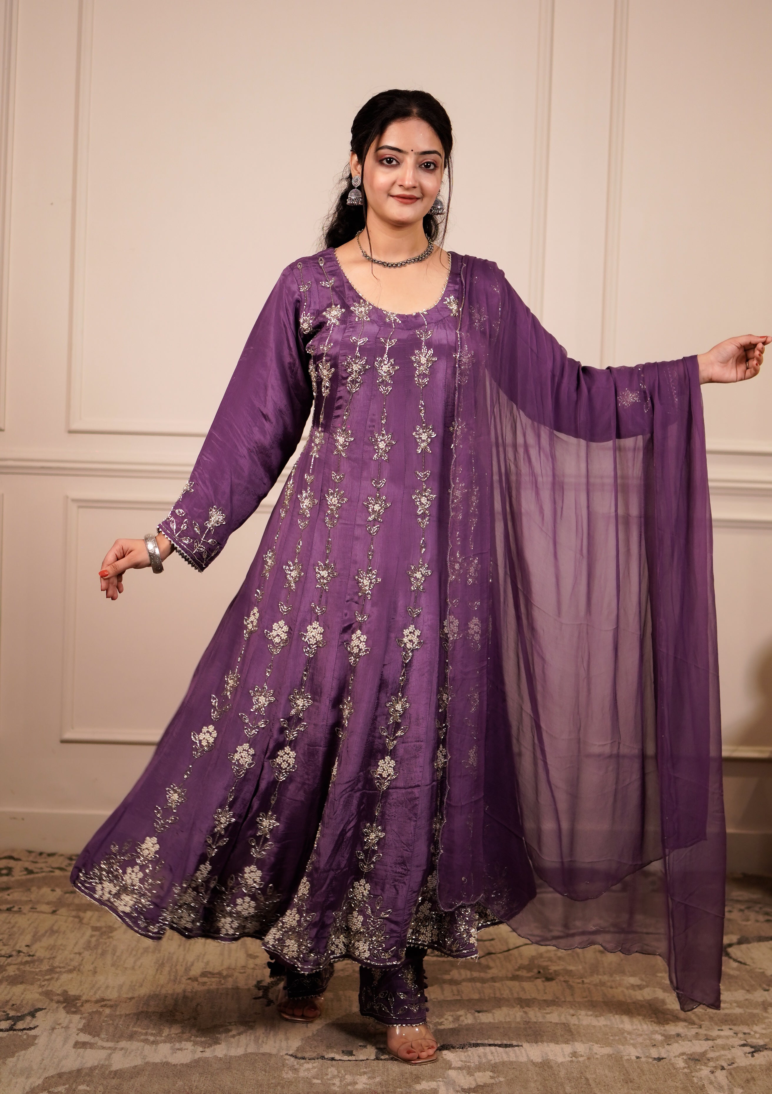 Satin grace Anarkali set