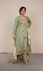 Pastel green bloom embroidered suit set