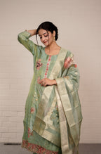 Pastel green bloom embroidered suit set