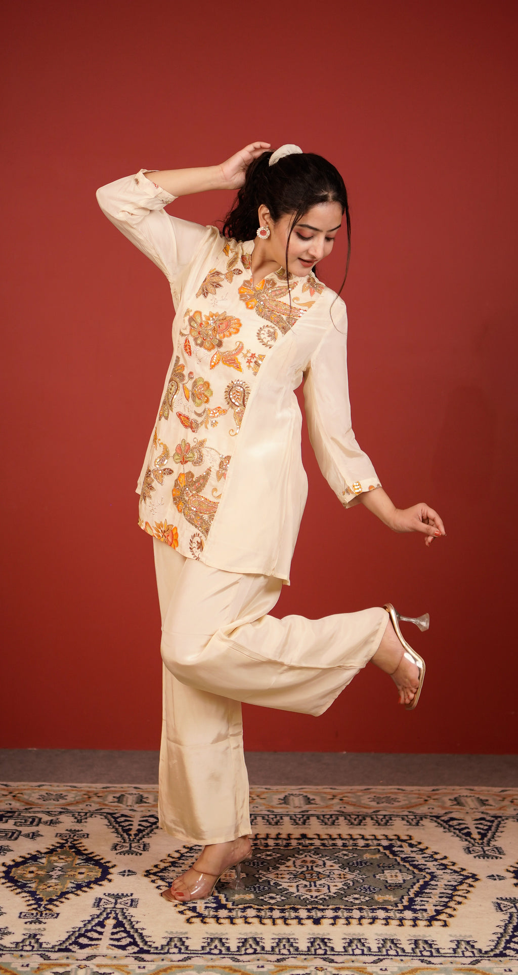 Ivory paisley embroidered coord set