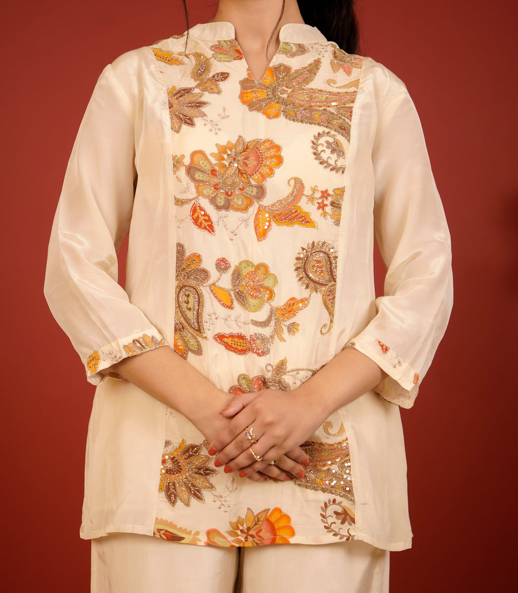 Ivory paisley embroidered coord set