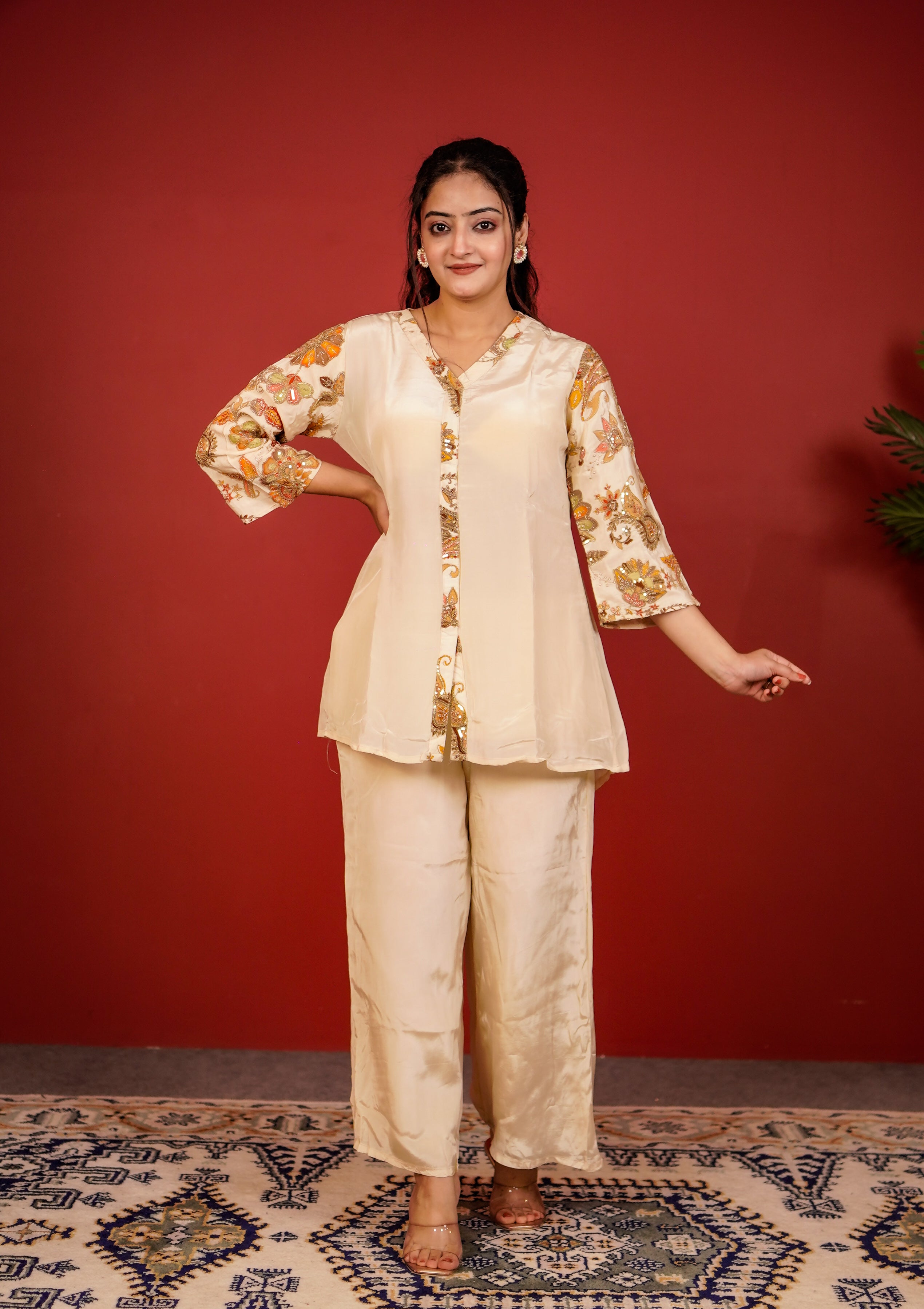 Ivory mehr embroidered coord set
