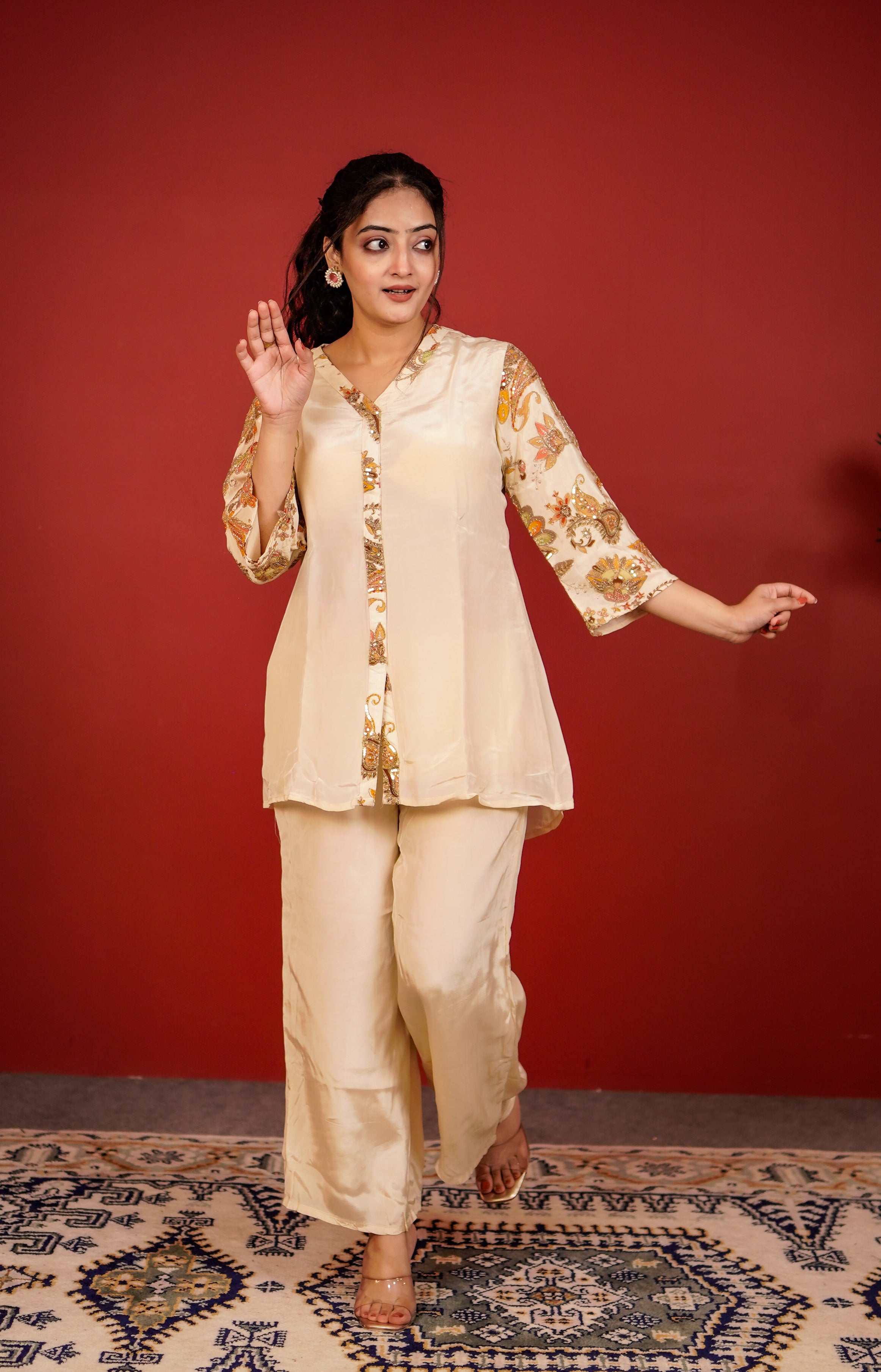 Ivory mehr embroidered coord set