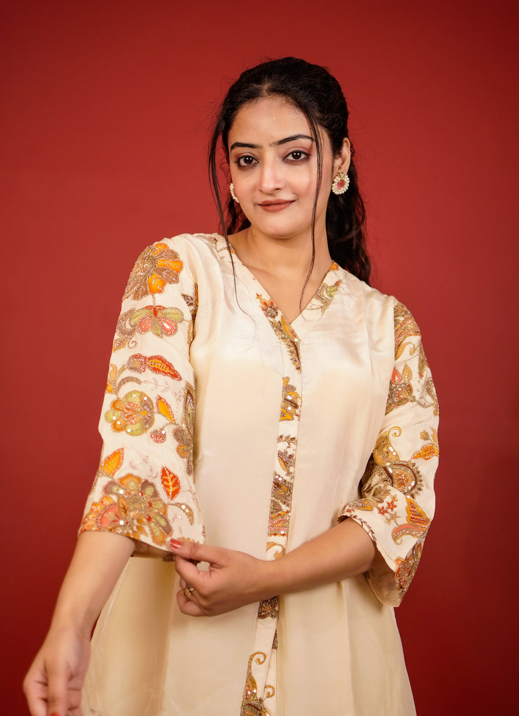 Ivory mehr embroidered coord set