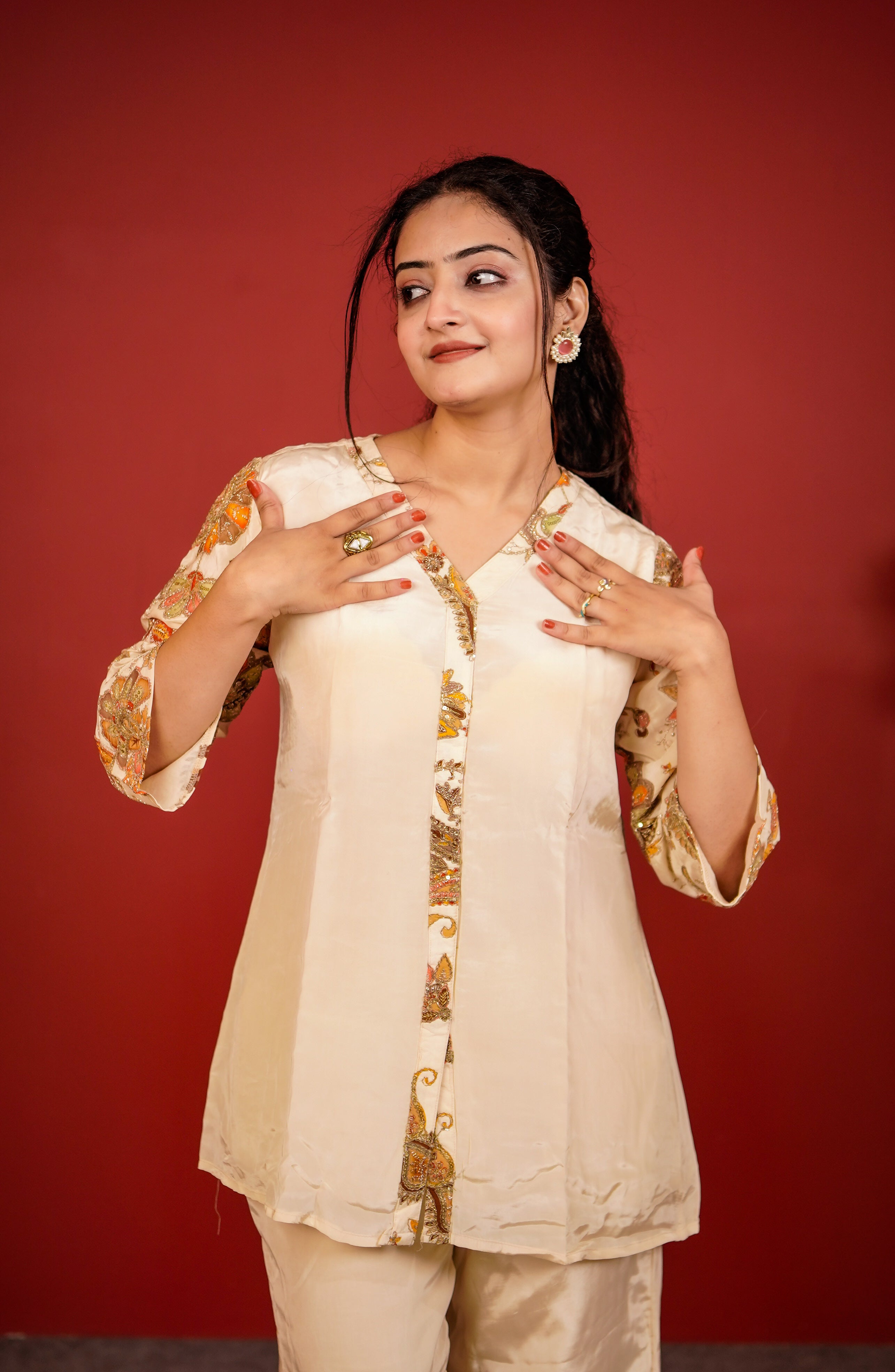 Ivory mehr embroidered coord set