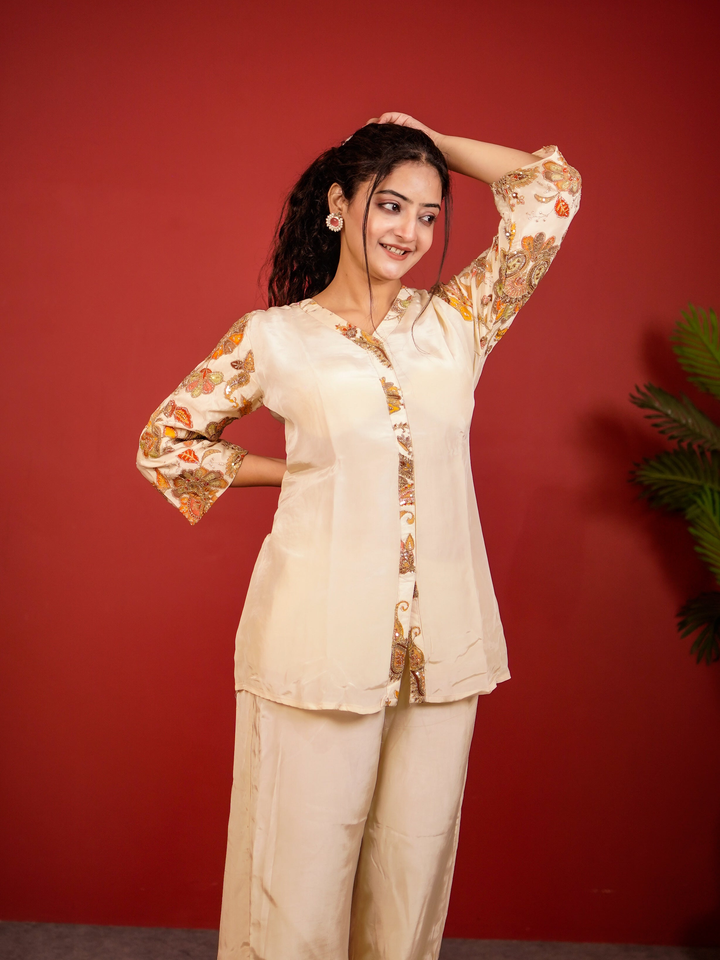 Ivory mehr embroidered coord set