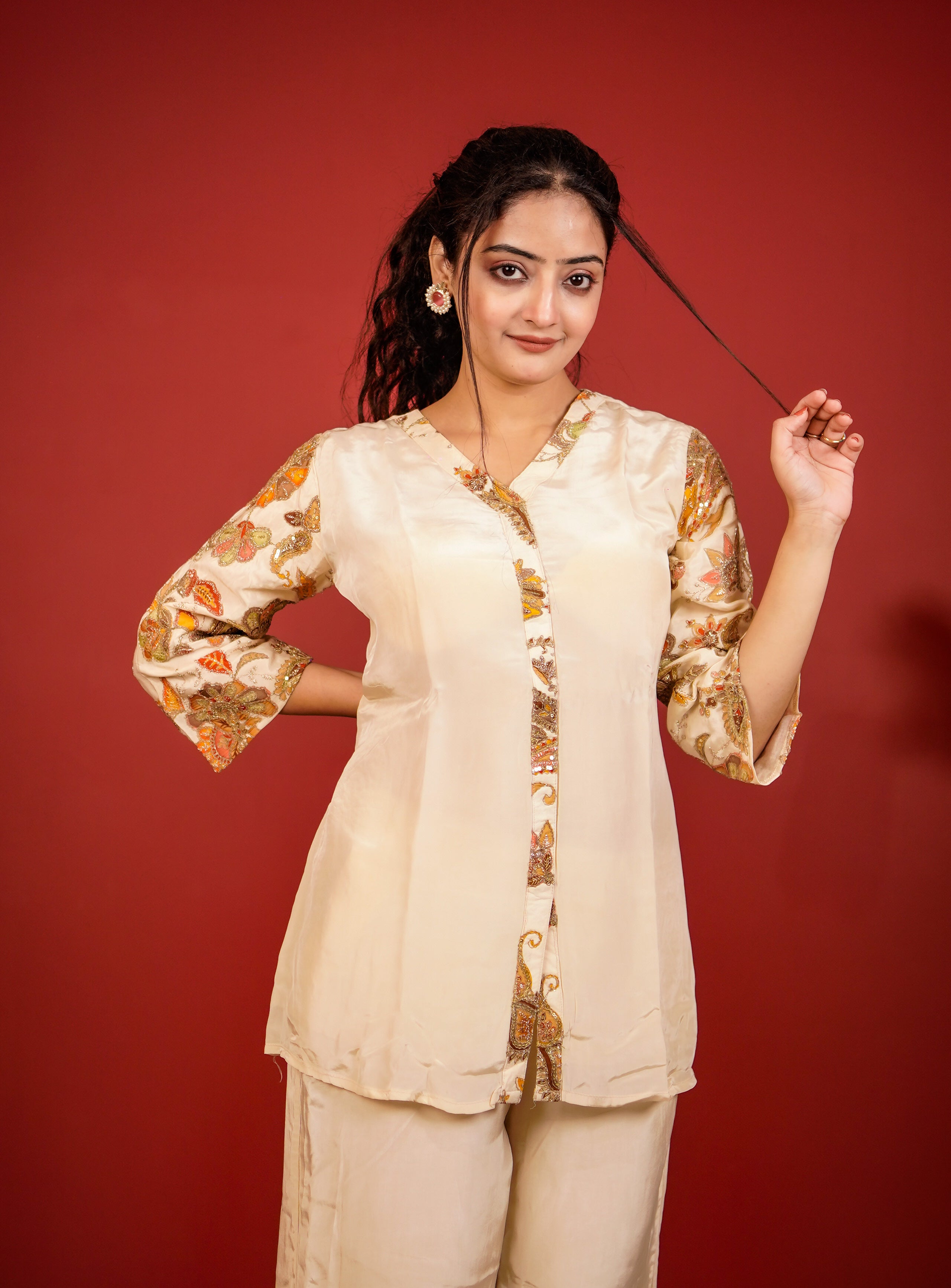 Ivory mehr embroidered coord set