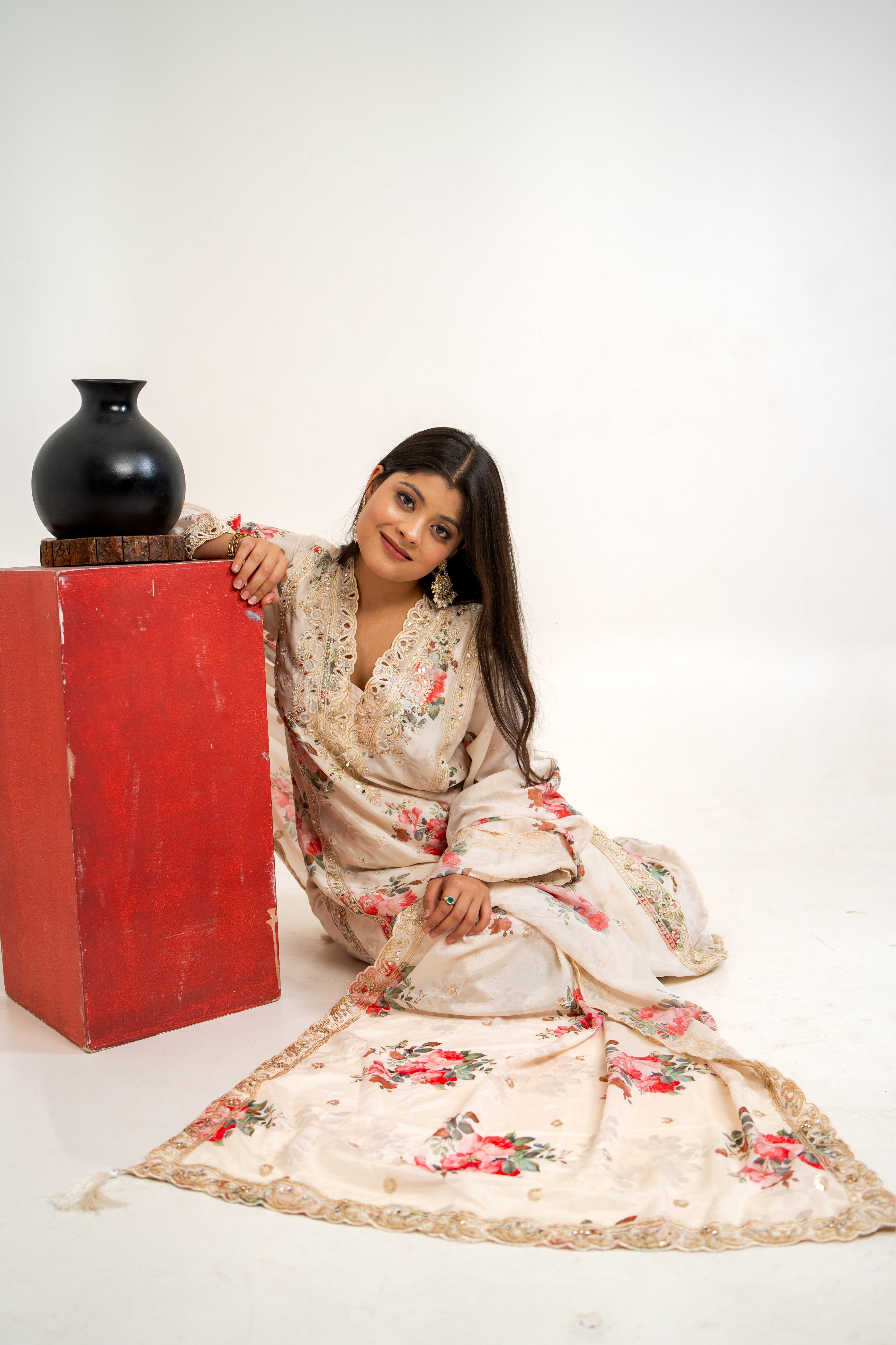 Gulnaar ivory floral mirror palazzo set