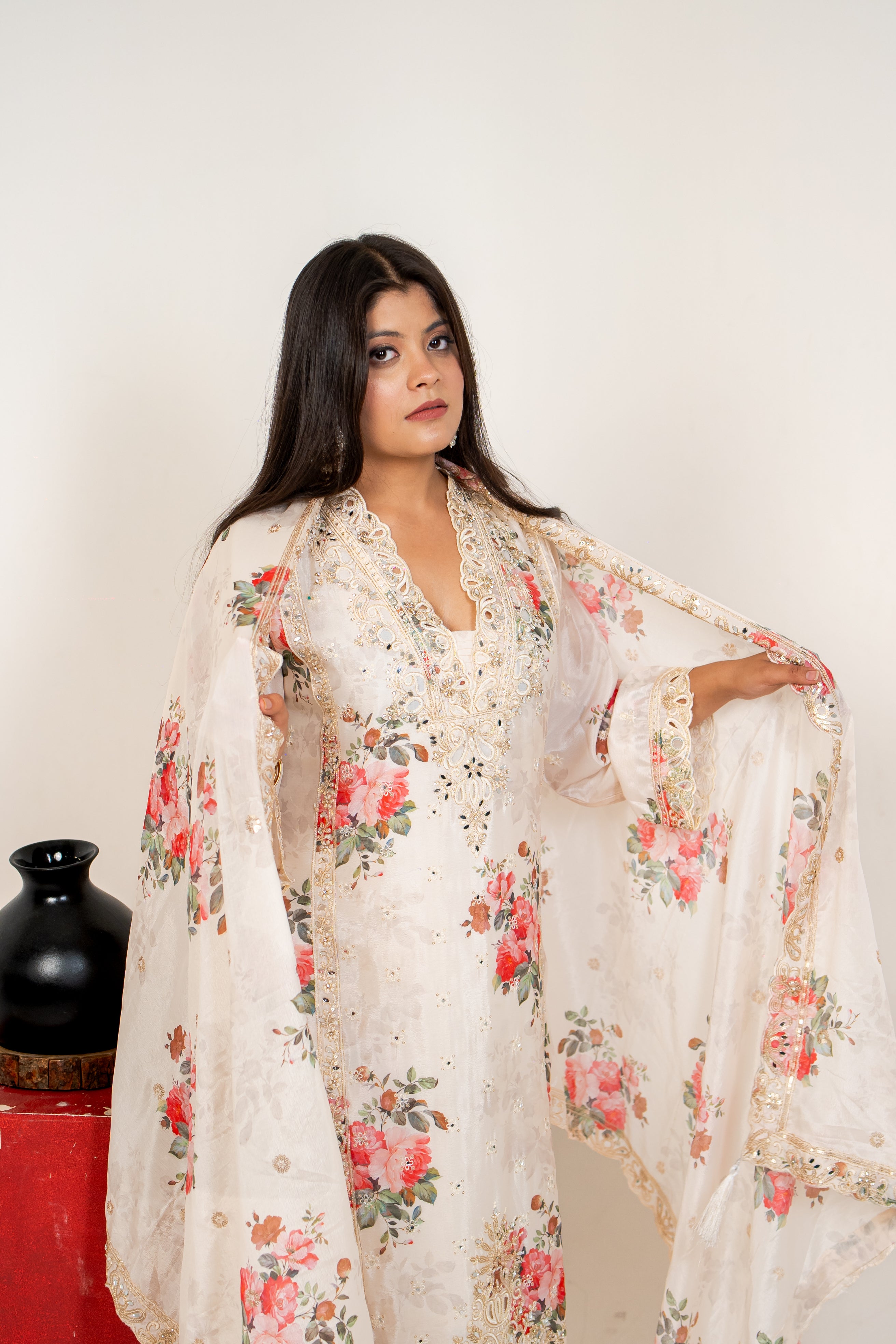 Gulnaar ivory floral mirror palazzo set