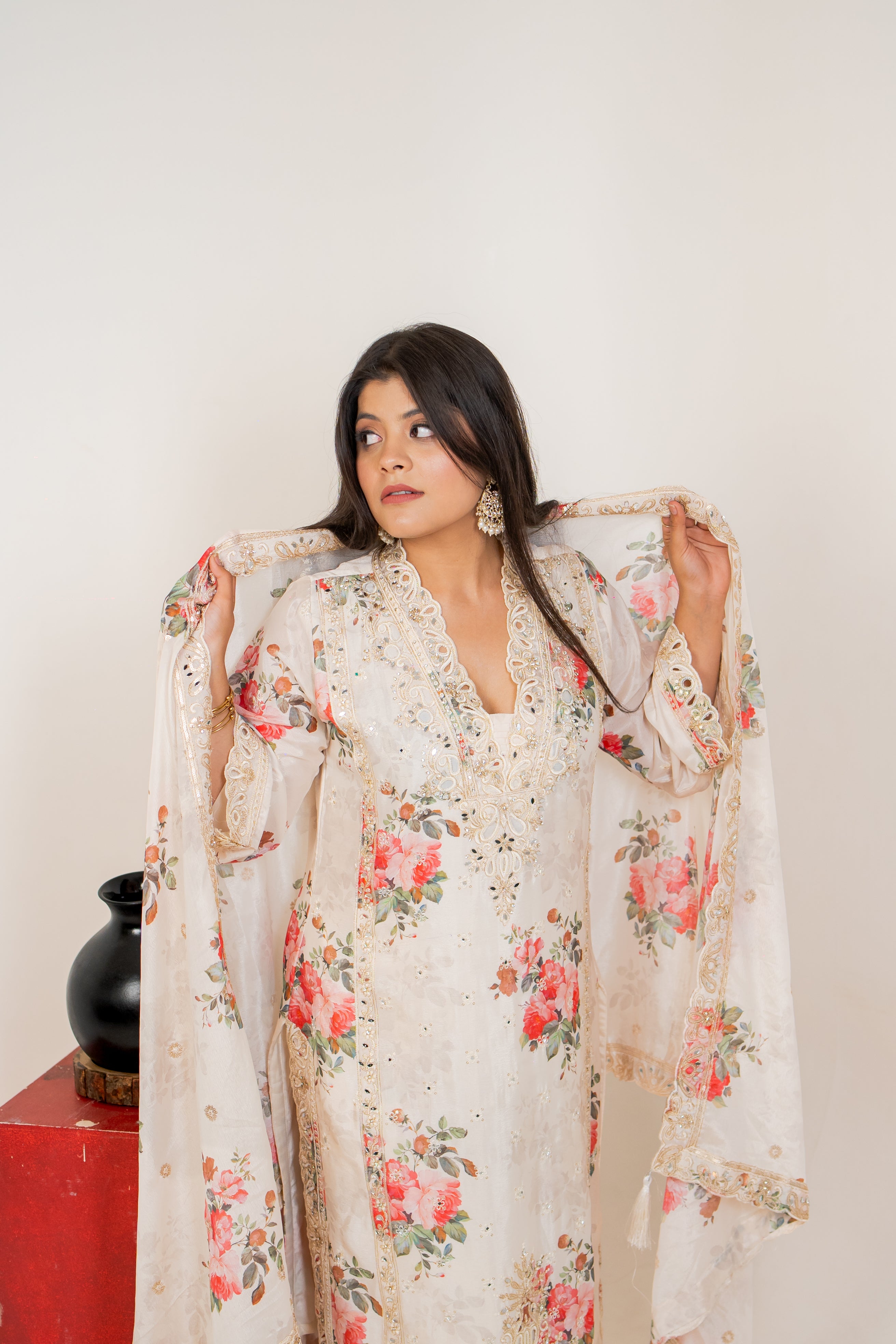 Gulnaar ivory floral mirror palazzo set