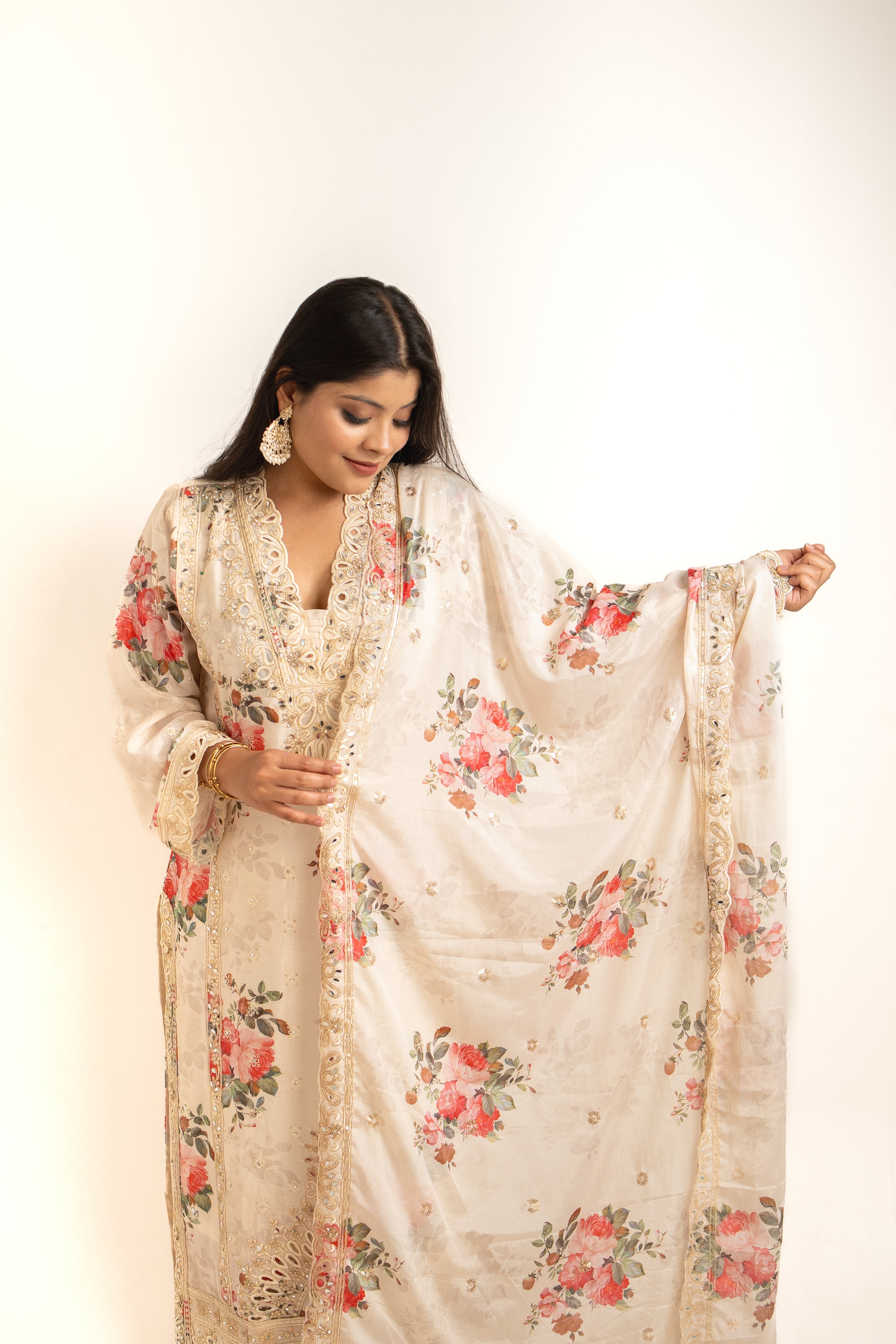 Gulnaar ivory floral mirror palazzo set