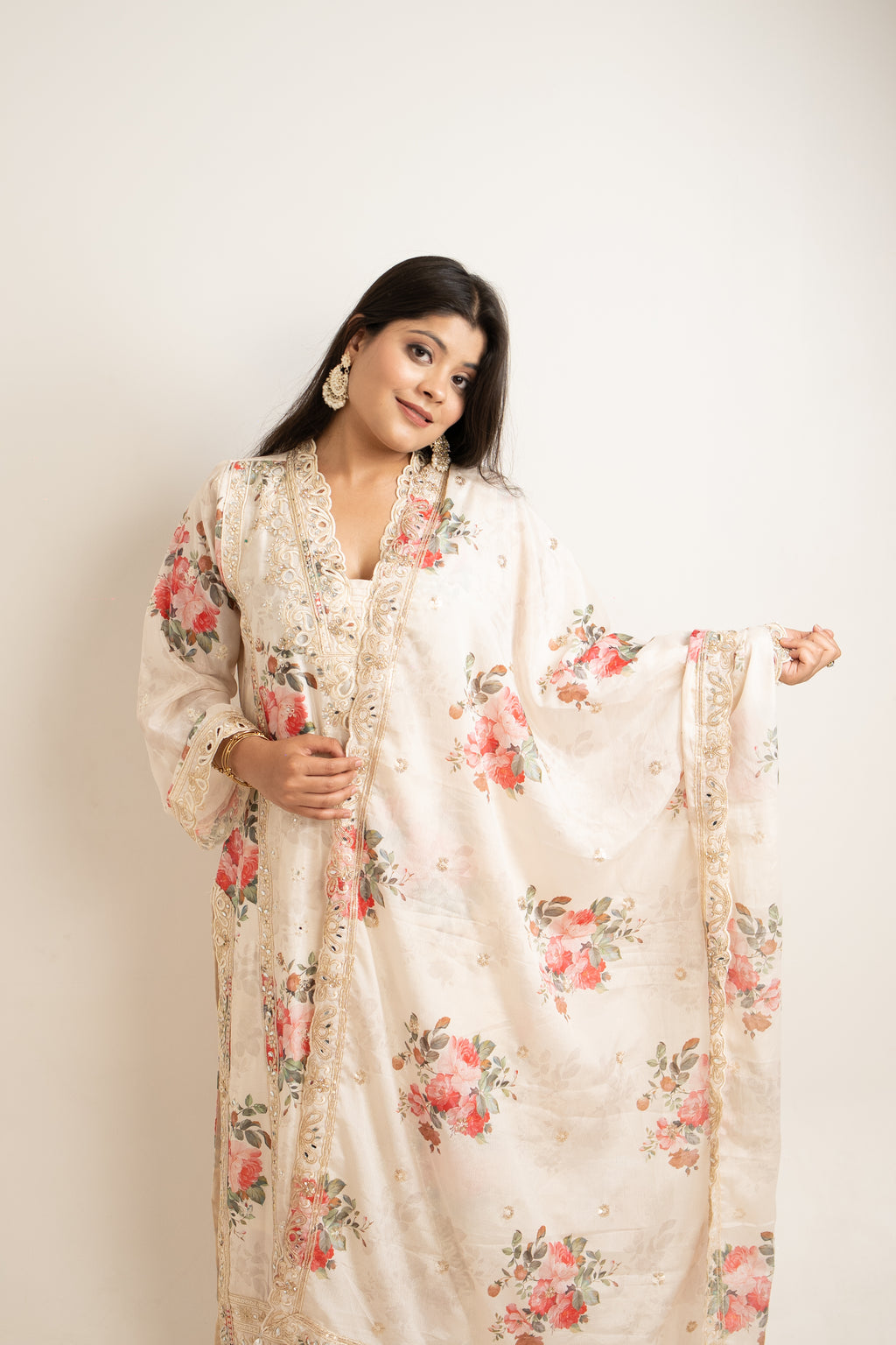 Gulnaar ivory floral mirror palazzo set