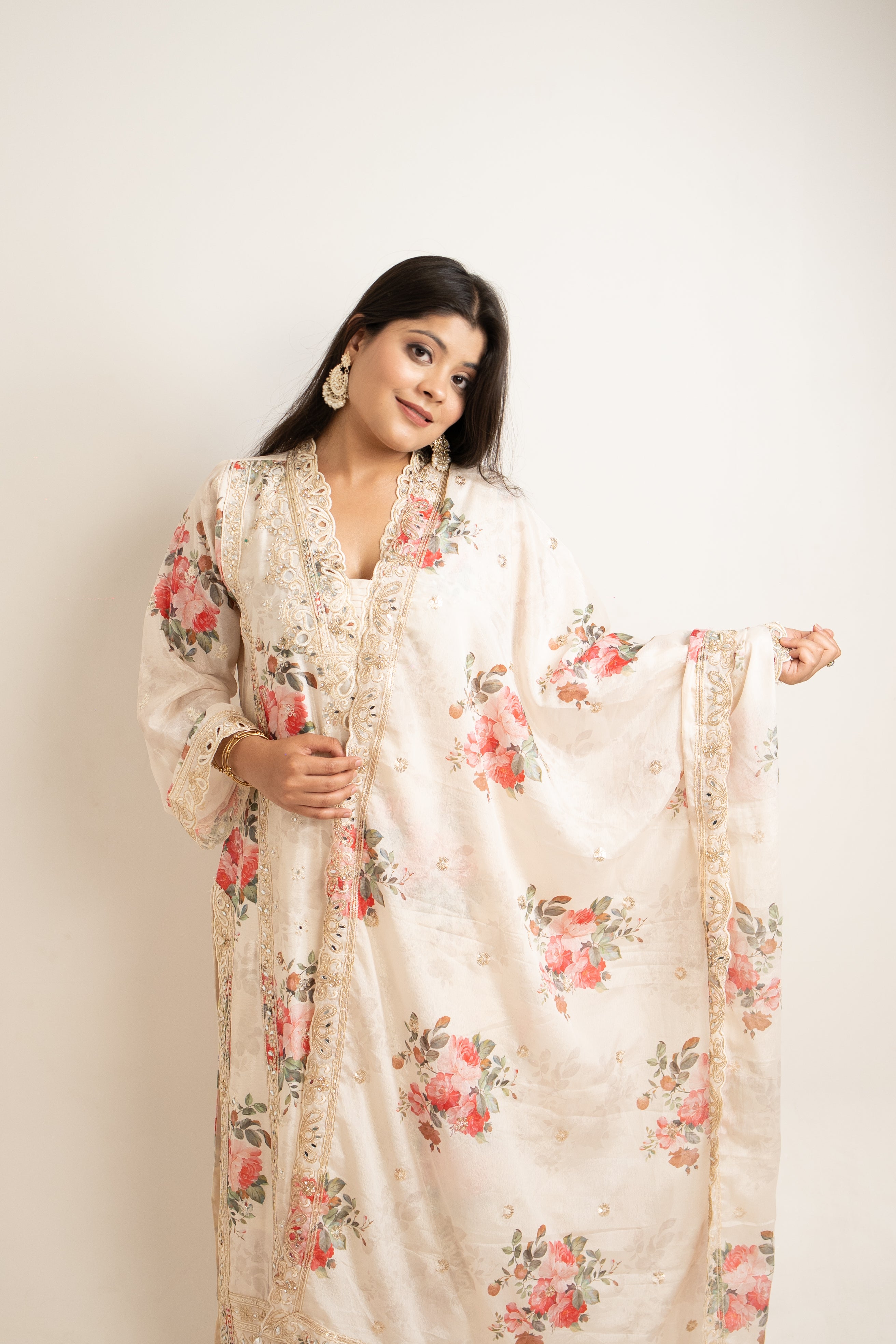 Gulnaar ivory floral mirror palazzo set