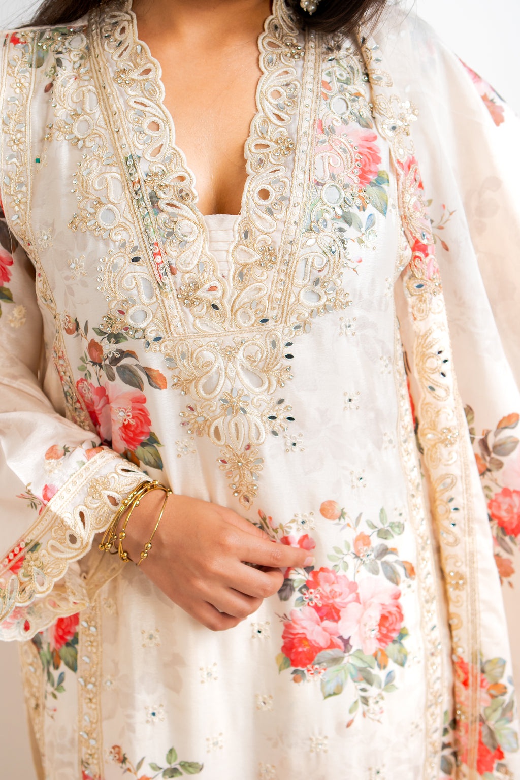 Gulnaar ivory floral mirror palazzo set