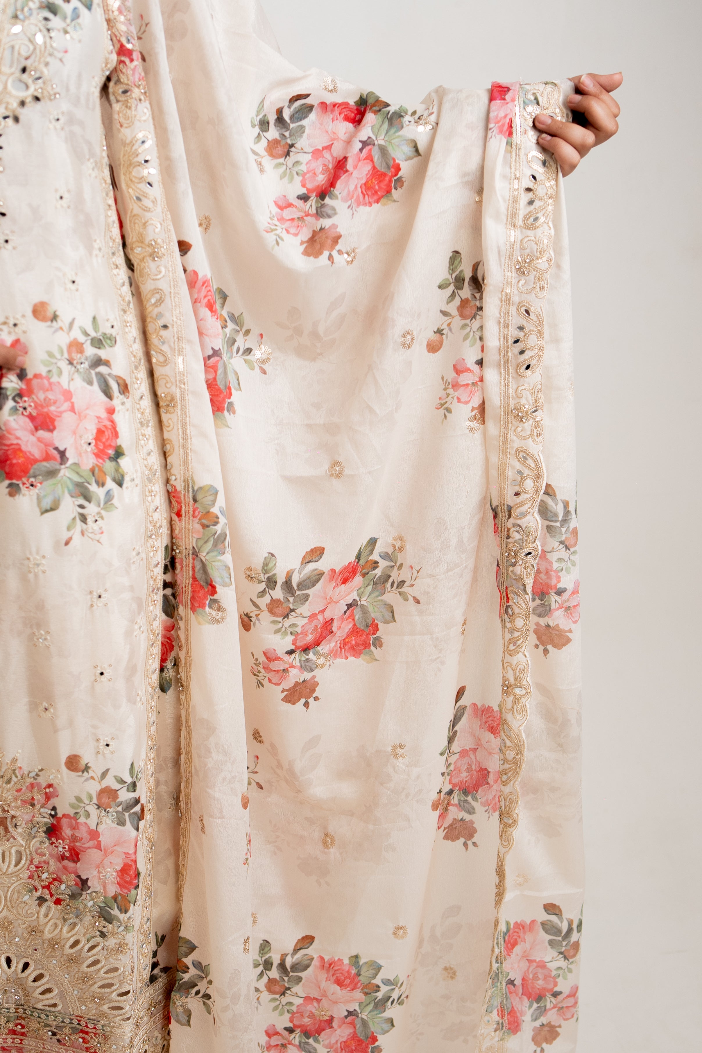Gulnaar ivory floral mirror palazzo set