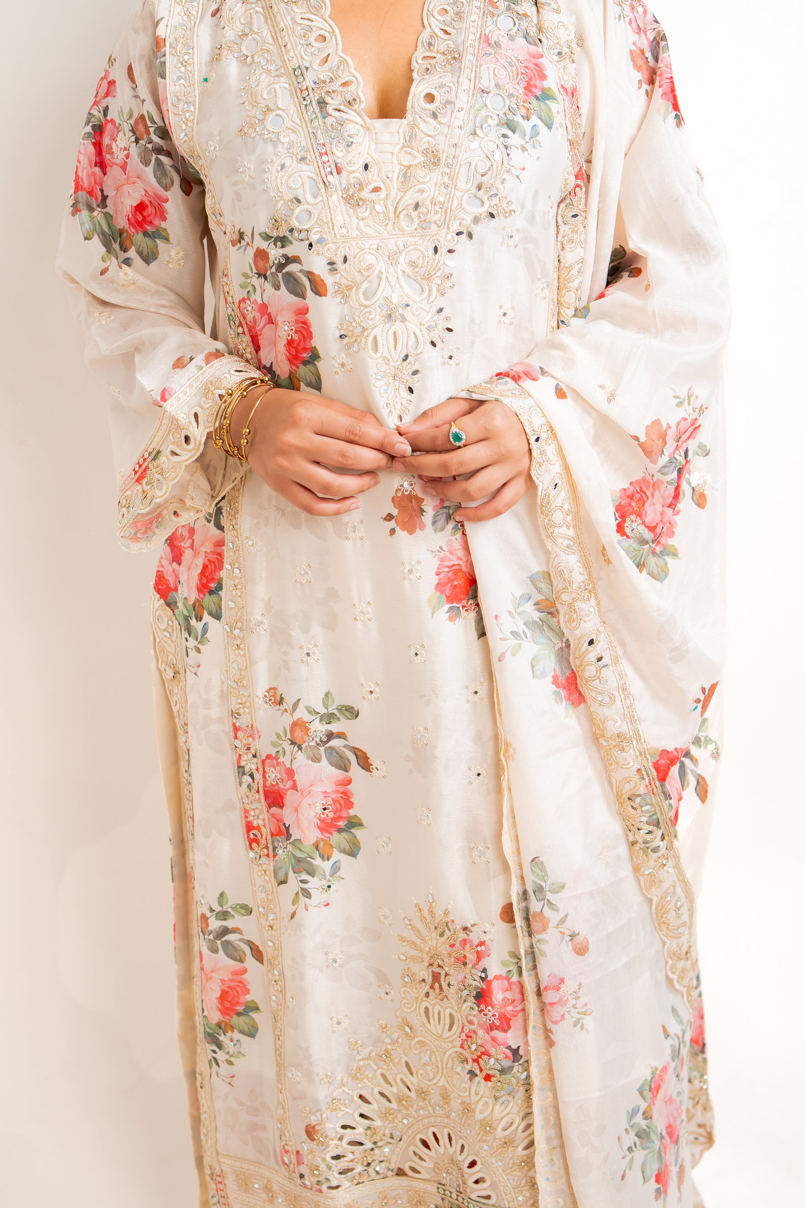 Gulnaar ivory floral mirror palazzo set