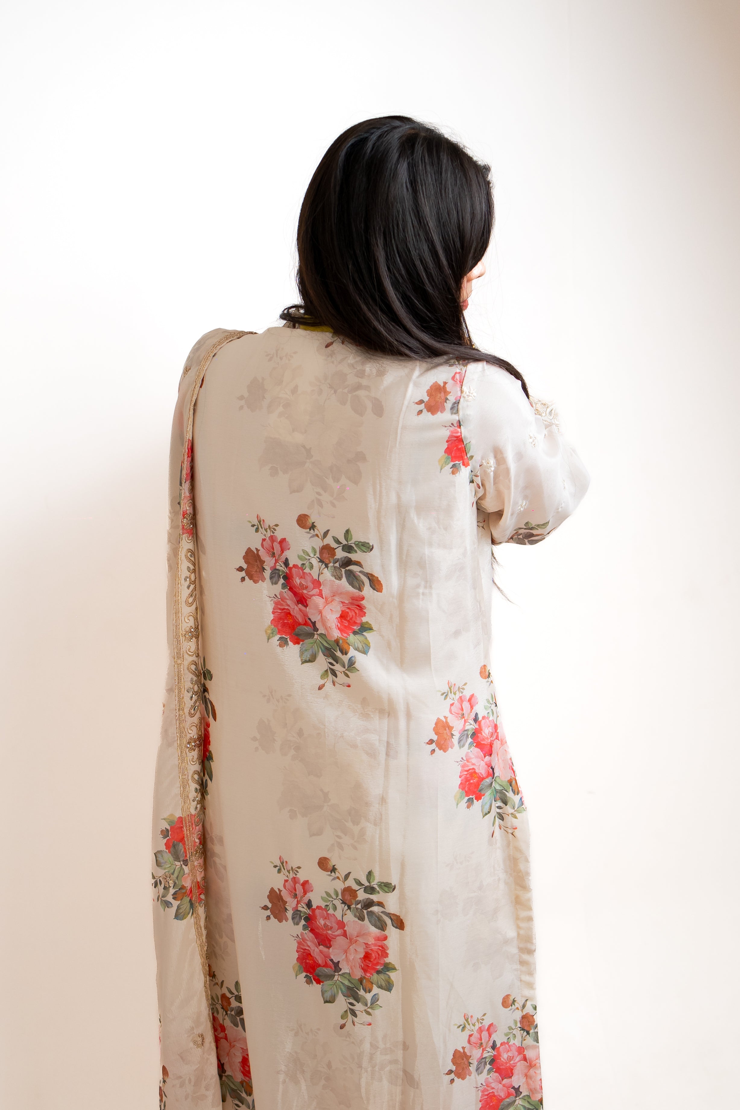 Gulnaar ivory floral mirror palazzo set