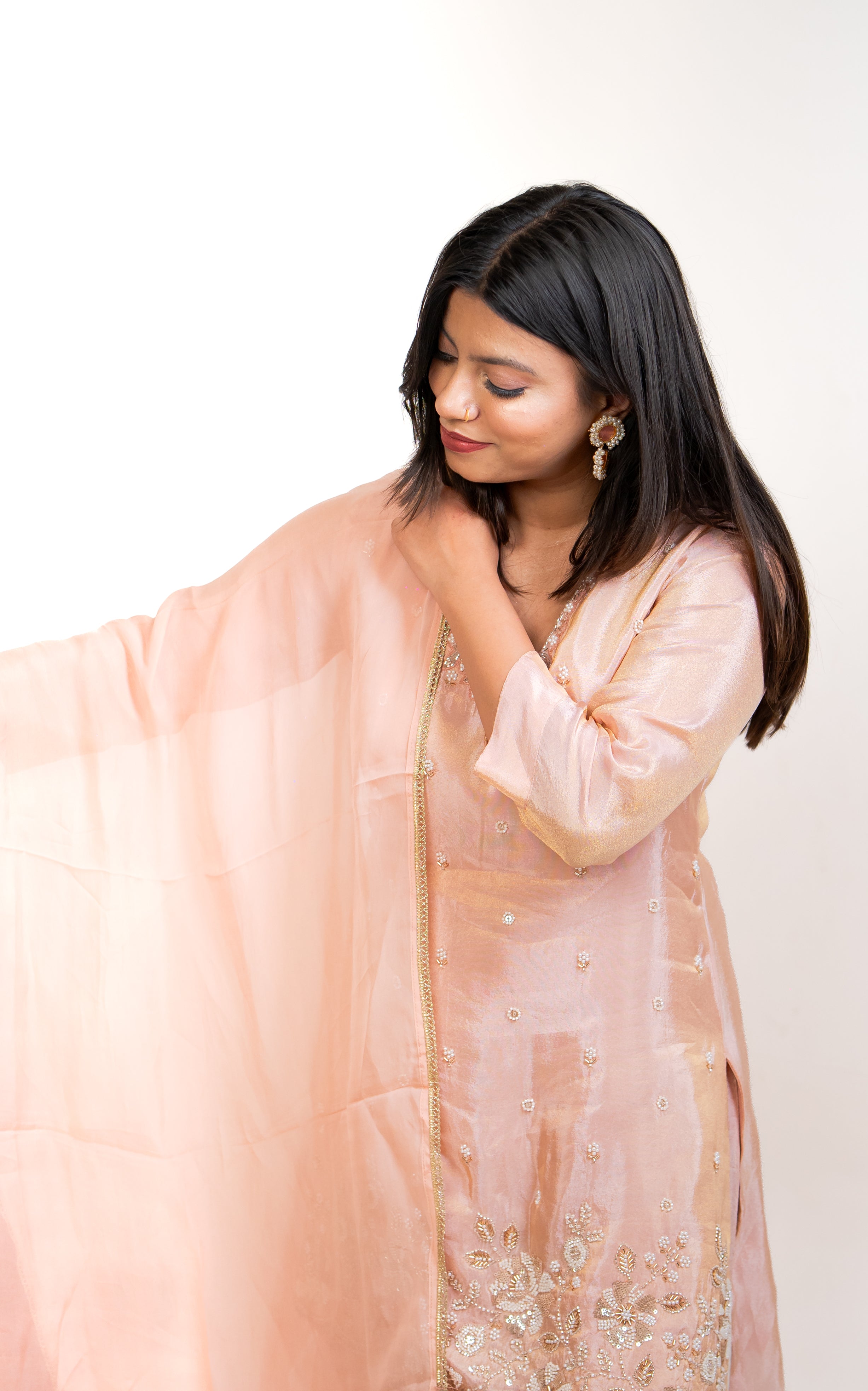 Blush pink pearl embroidered palazzo set