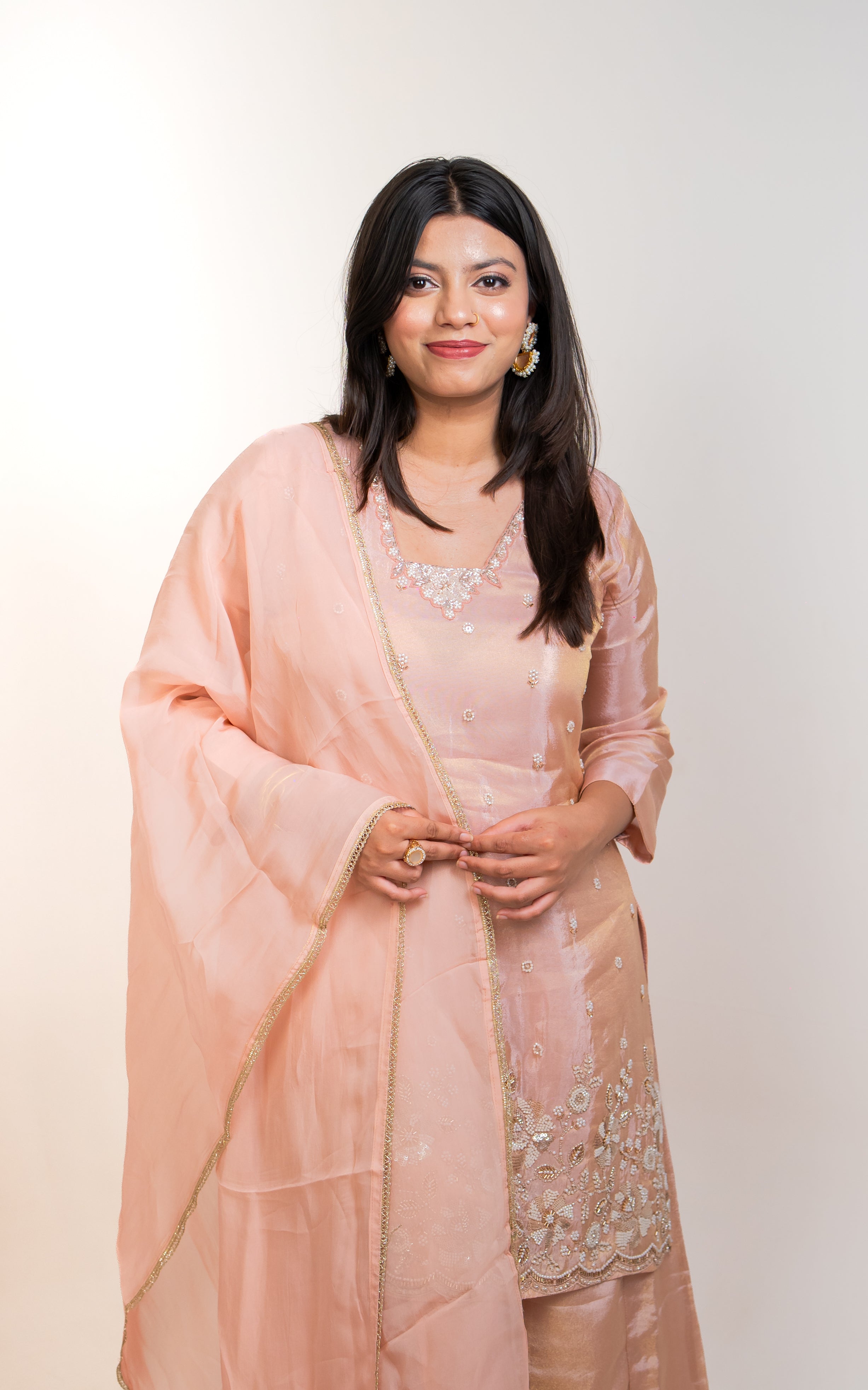 Blush pink pearl embroidered palazzo set