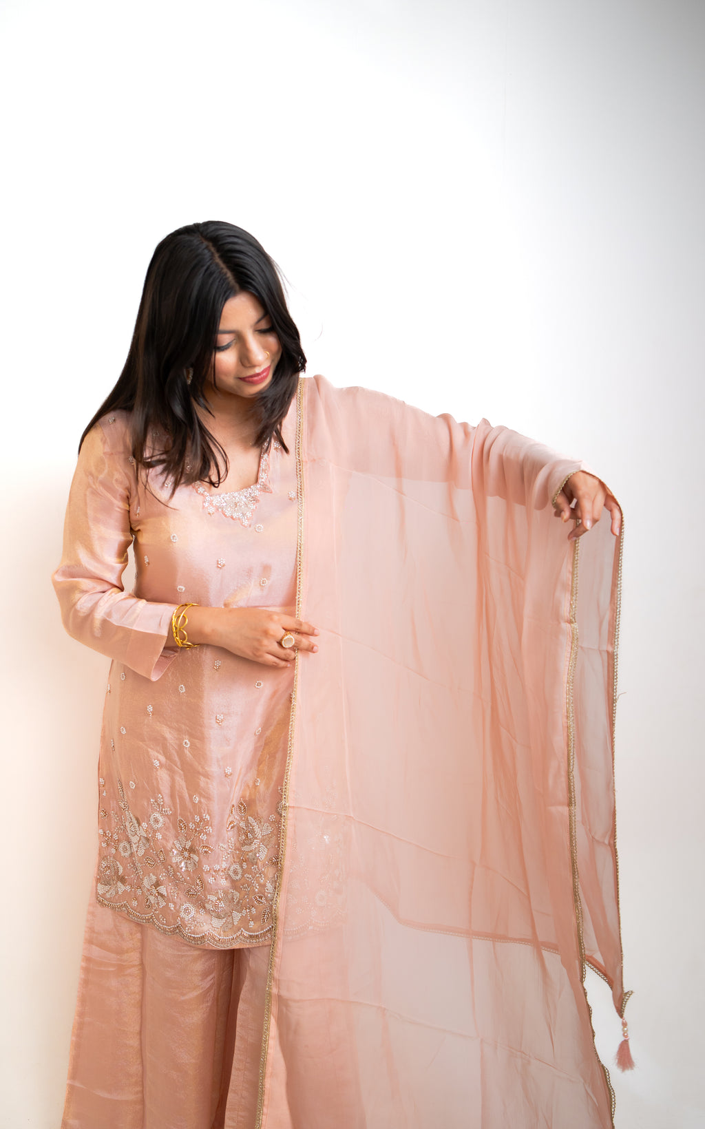 Blush pink pearl embroidered palazzo set