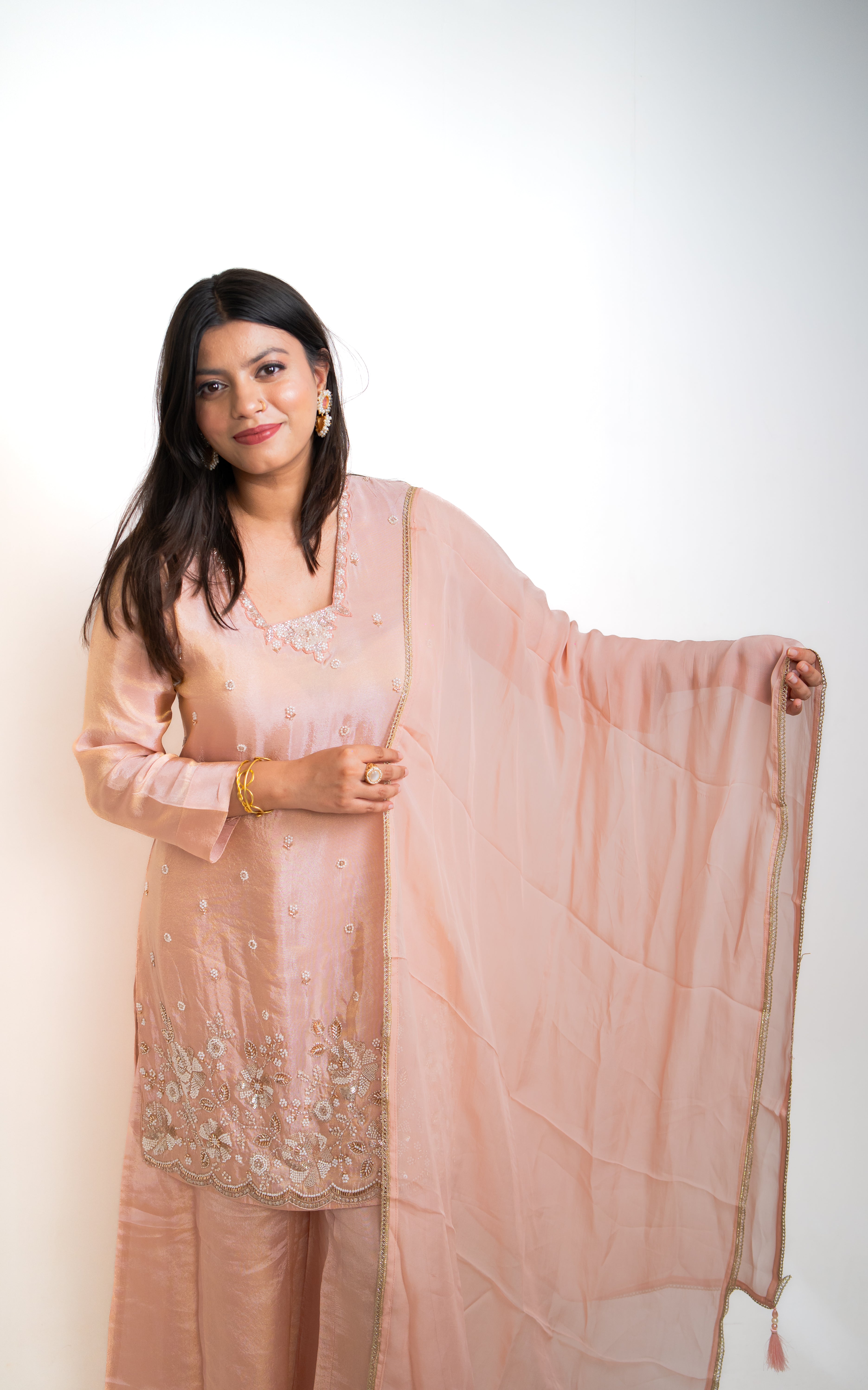 Blush pink pearl embroidered palazzo set