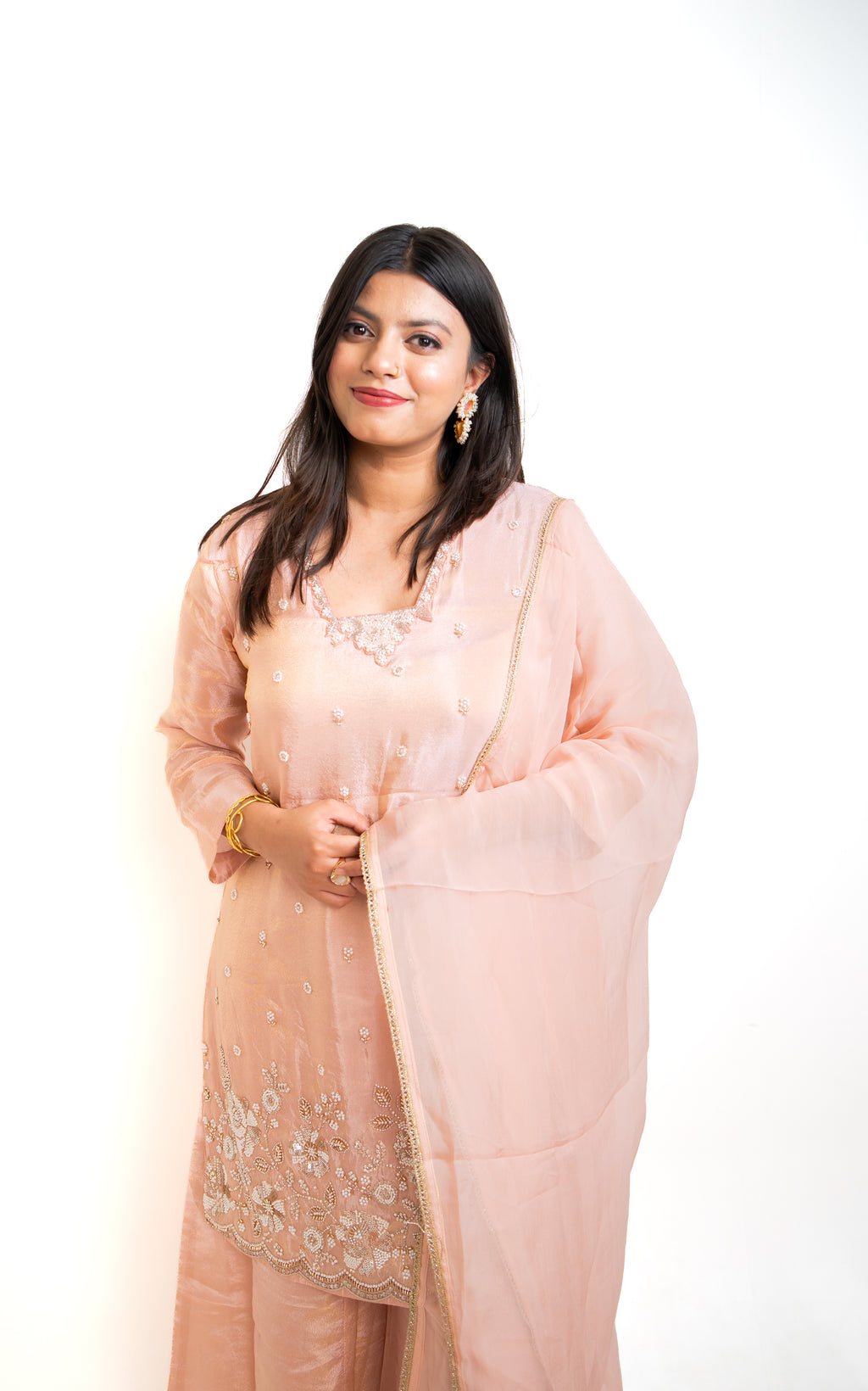 Blush pink pearl embroidered palazzo set