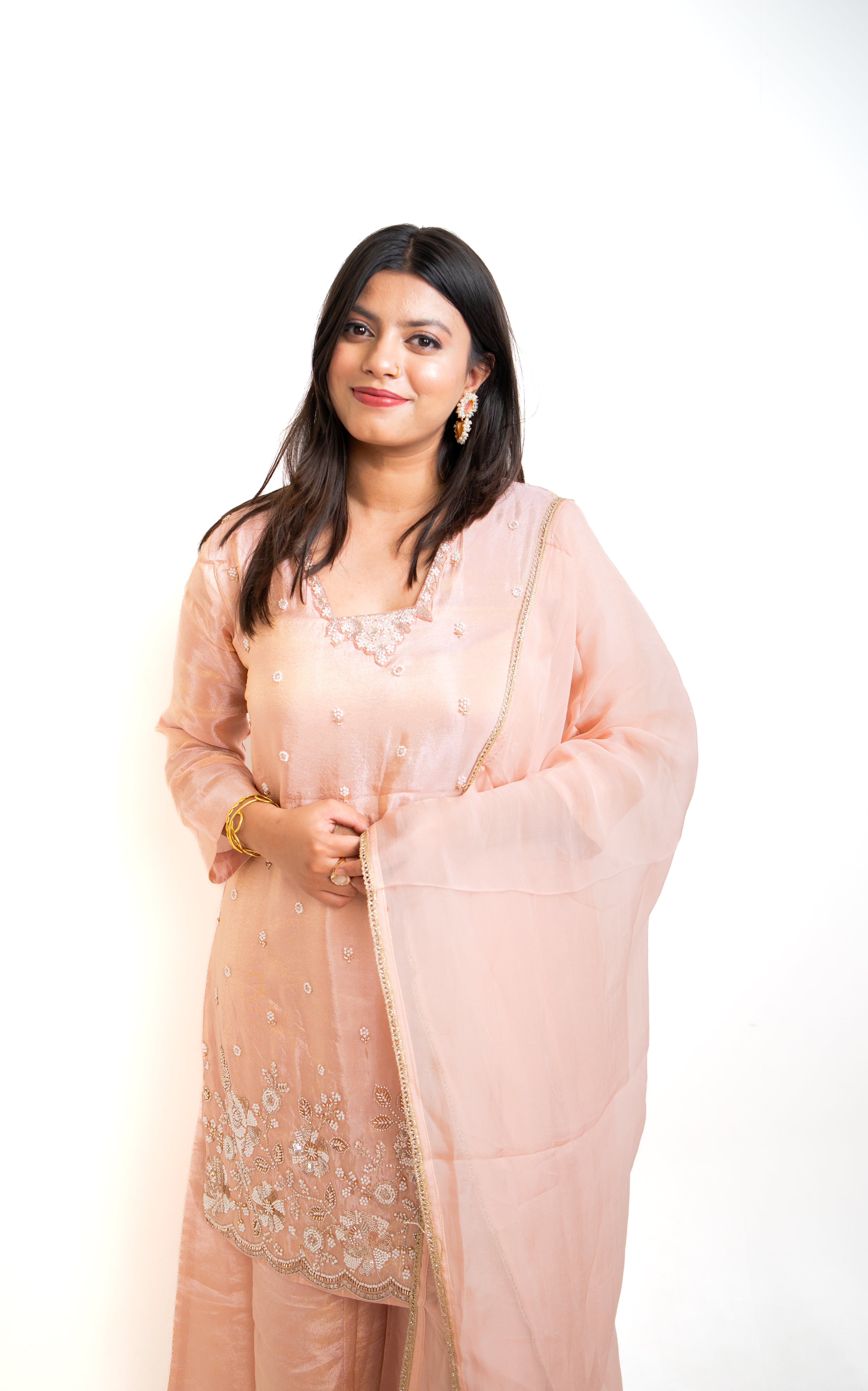 Blush pink pearl embroidered palazzo set