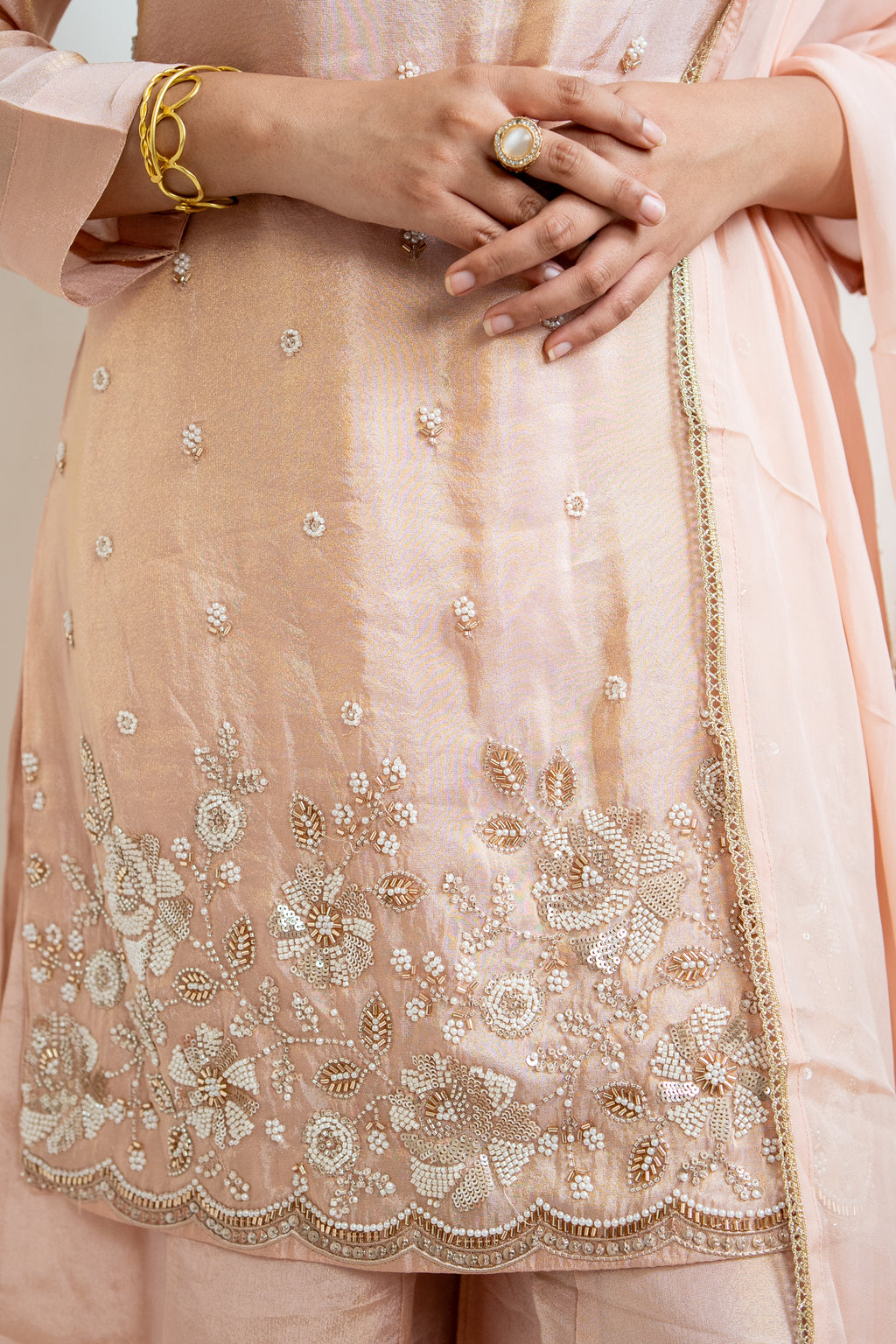 Blush pink pearl embroidered palazzo set