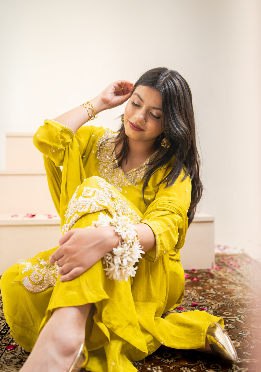 Mustard noorana embroidered palazzo set