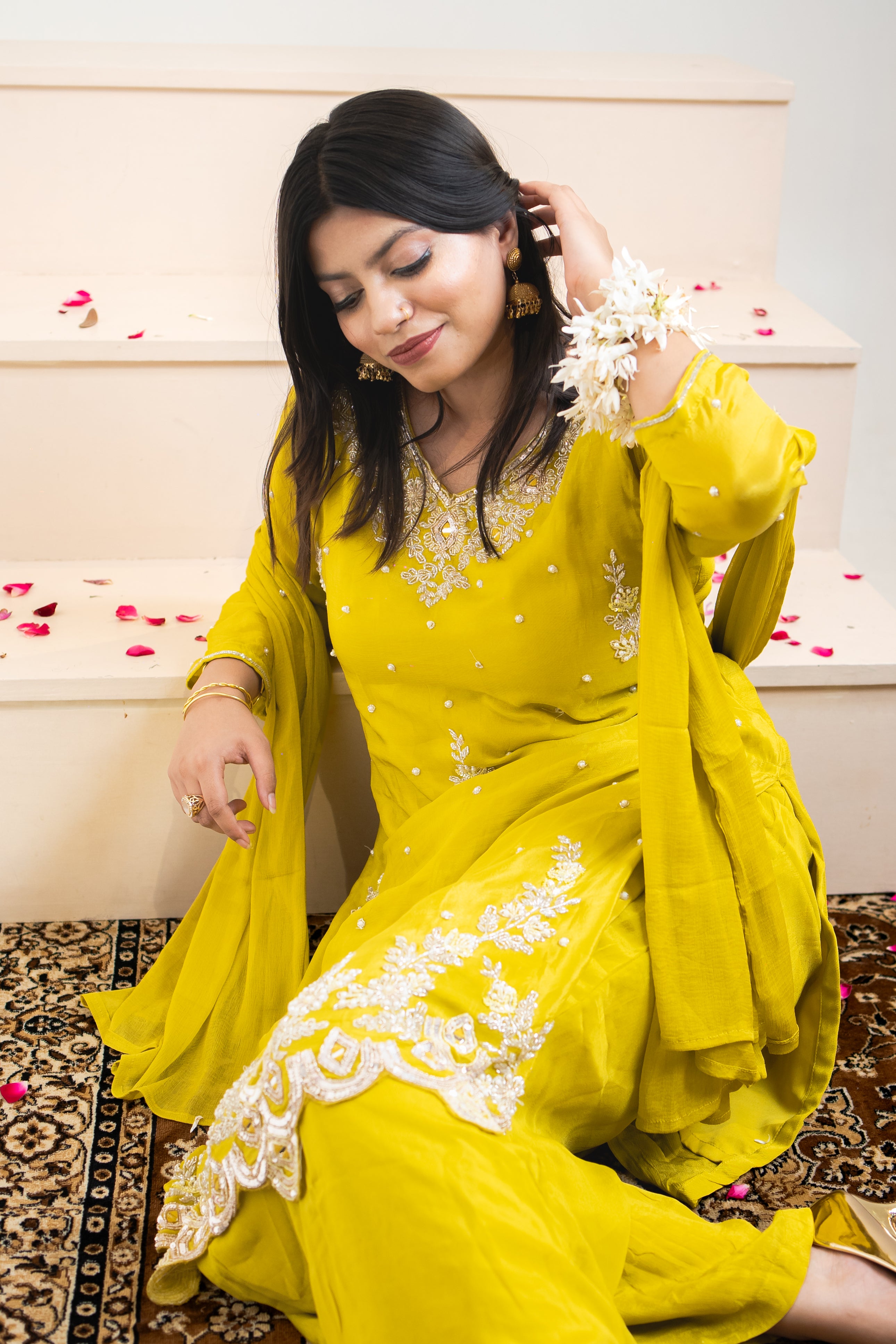Mustard noorana embroidered palazzo set