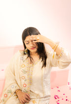 Cream peacock embroidered sharara set