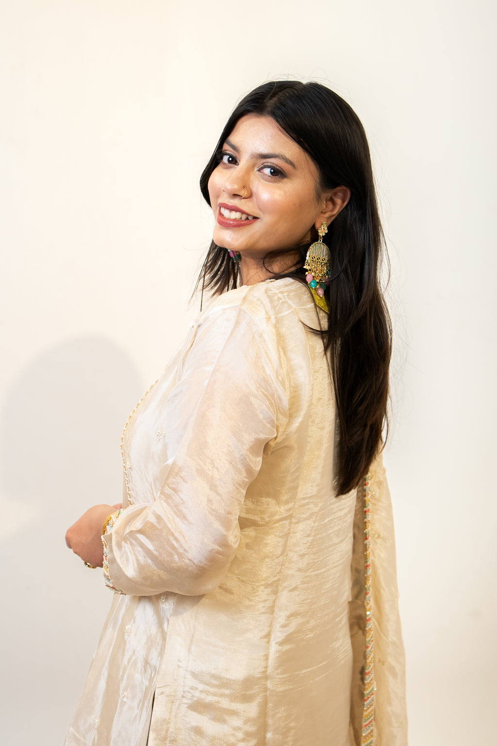 Cream peacock embroidered sharara set
