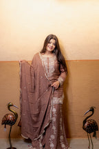 Mocha brown georgette umbrella cut palazzo set