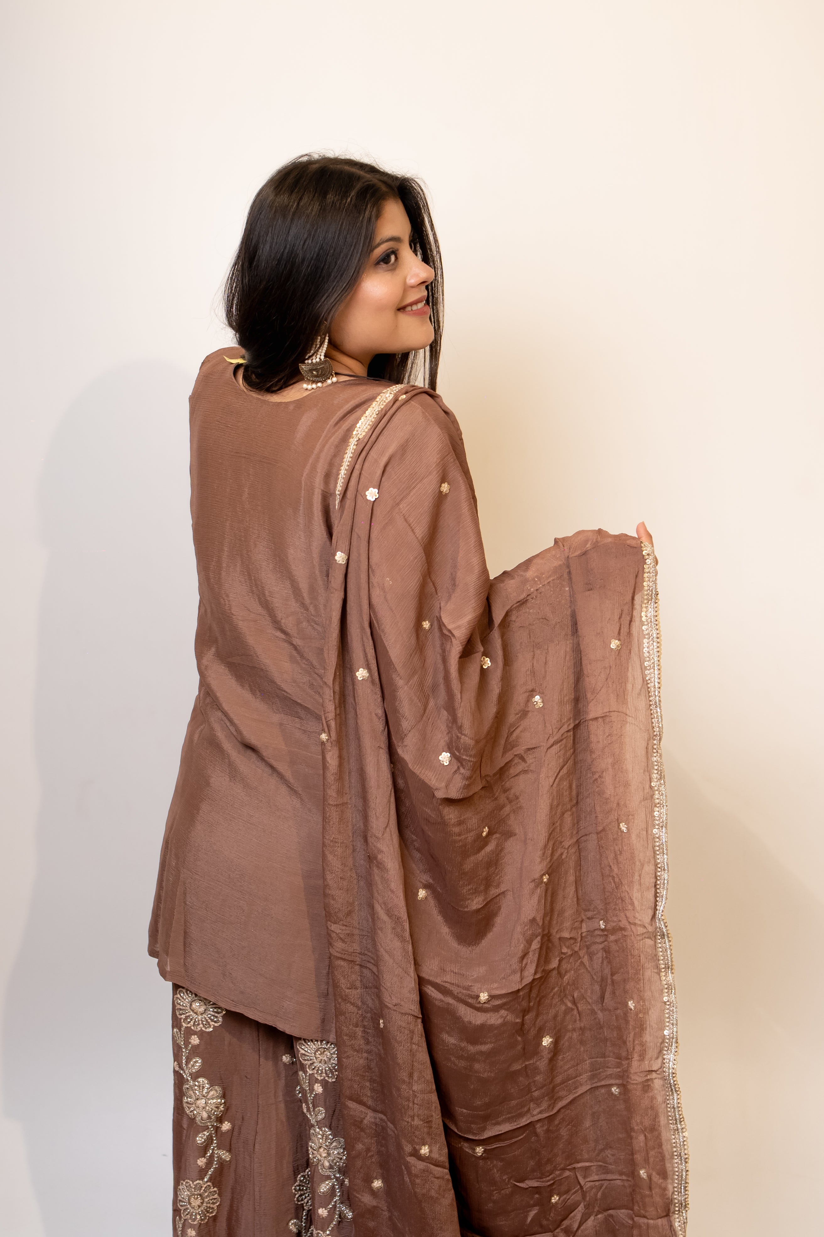 Mocha brown georgette umbrella cut palazzo set