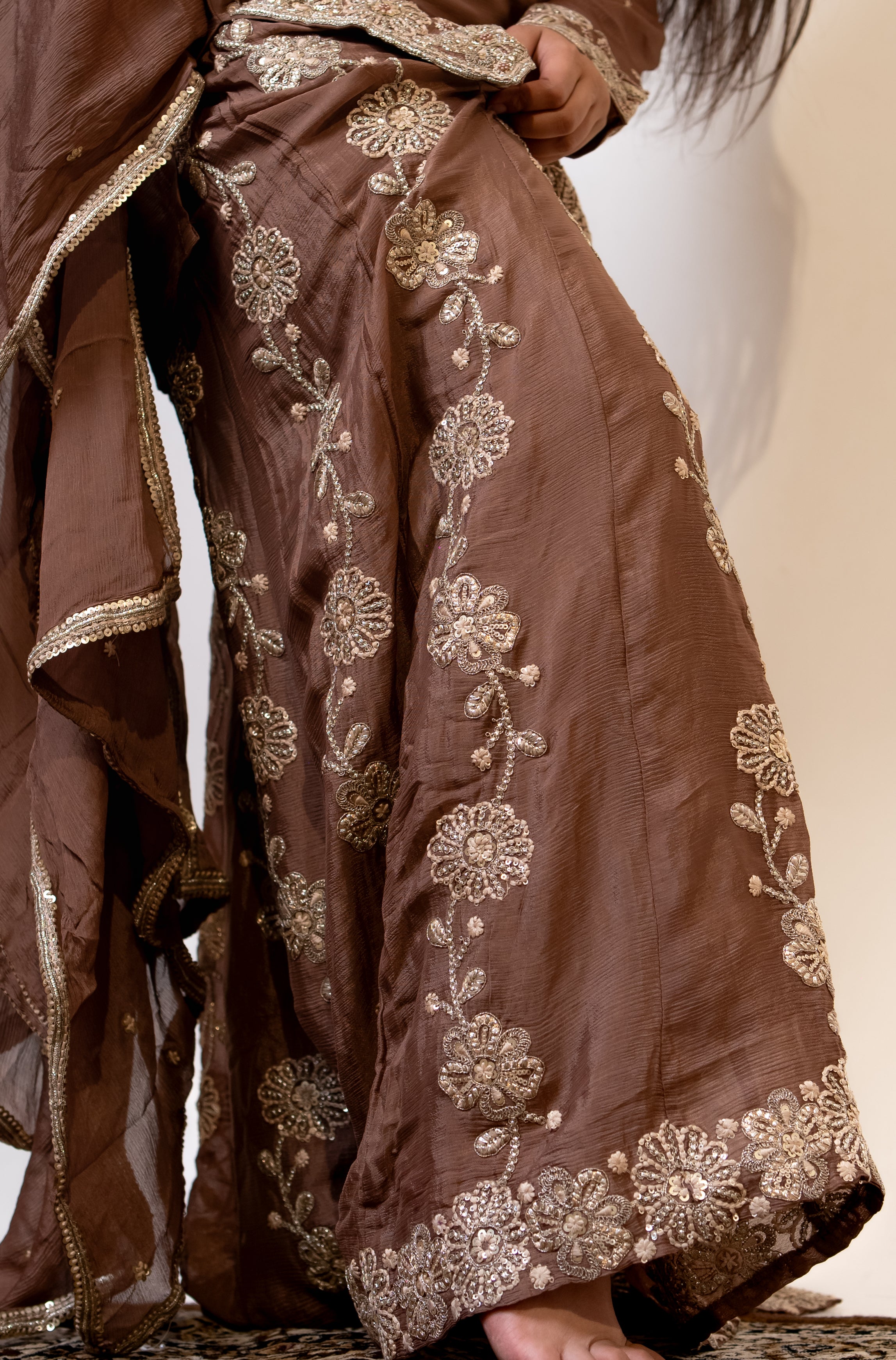 Mocha brown georgette umbrella cut palazzo set