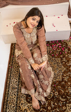 Mocha brown georgette umbrella cut palazzo set