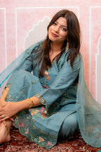 Teal green nazrana cotton suit set