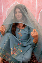 Teal green nazrana cotton suit set