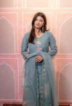 Teal green nazrana cotton suit set