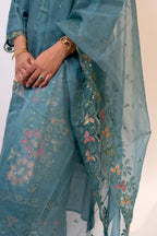 Teal green nazrana cotton suit set