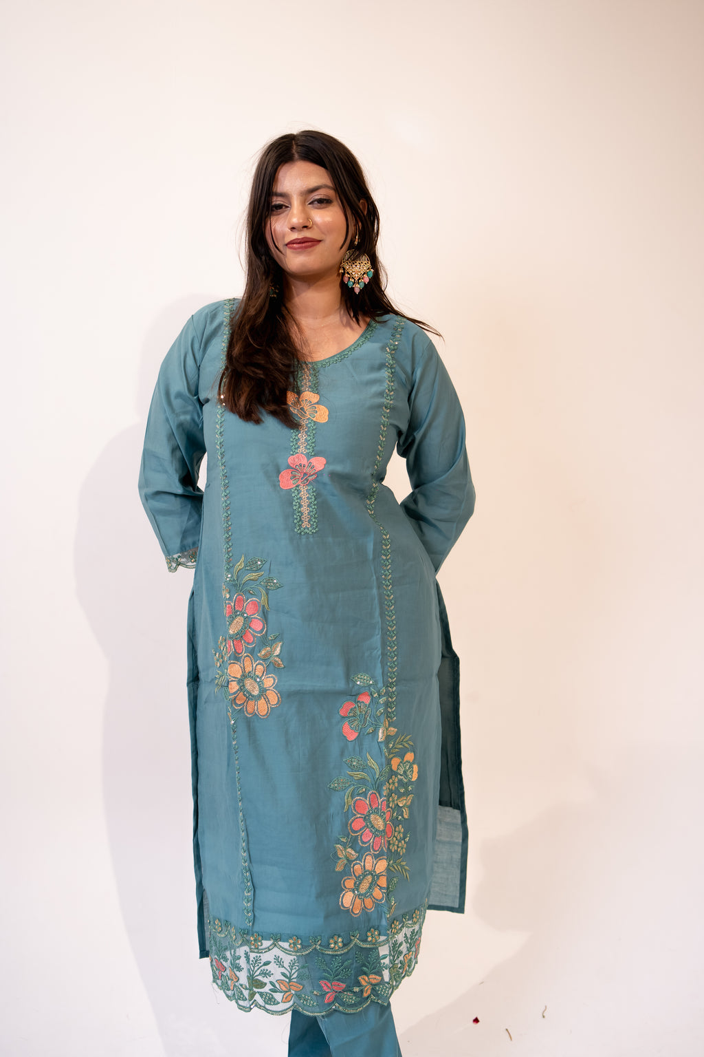 Teal green nazrana cotton suit set