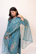Teal green nazrana cotton suit set