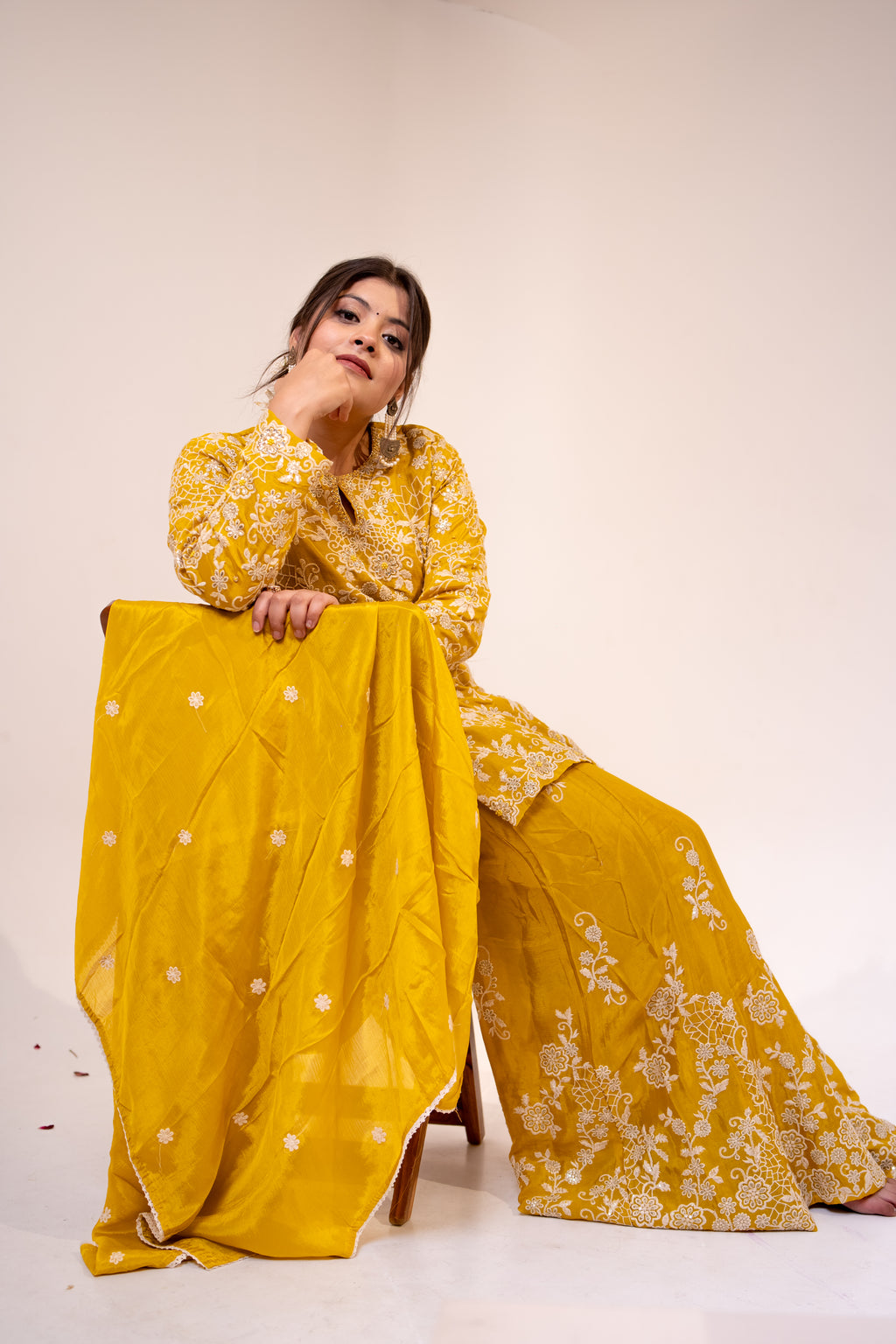 Mustard jaal embroidered Sharara set