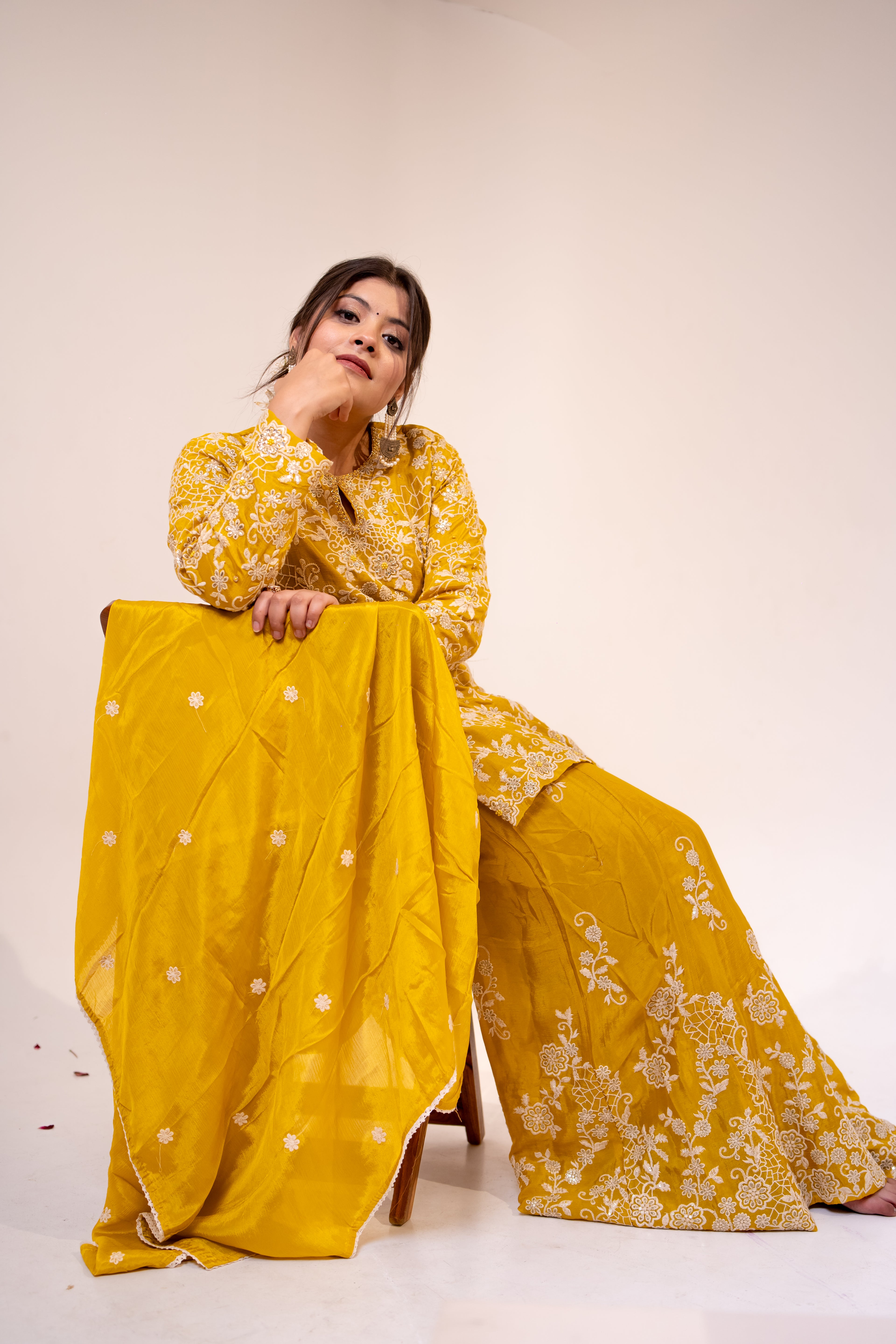 Mustard jaal embroidered Sharara set