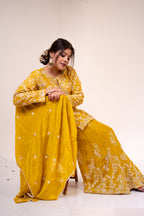 Mustard jaal embroidered Sharara set