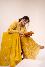 Mustard jaal embroidered Sharara set