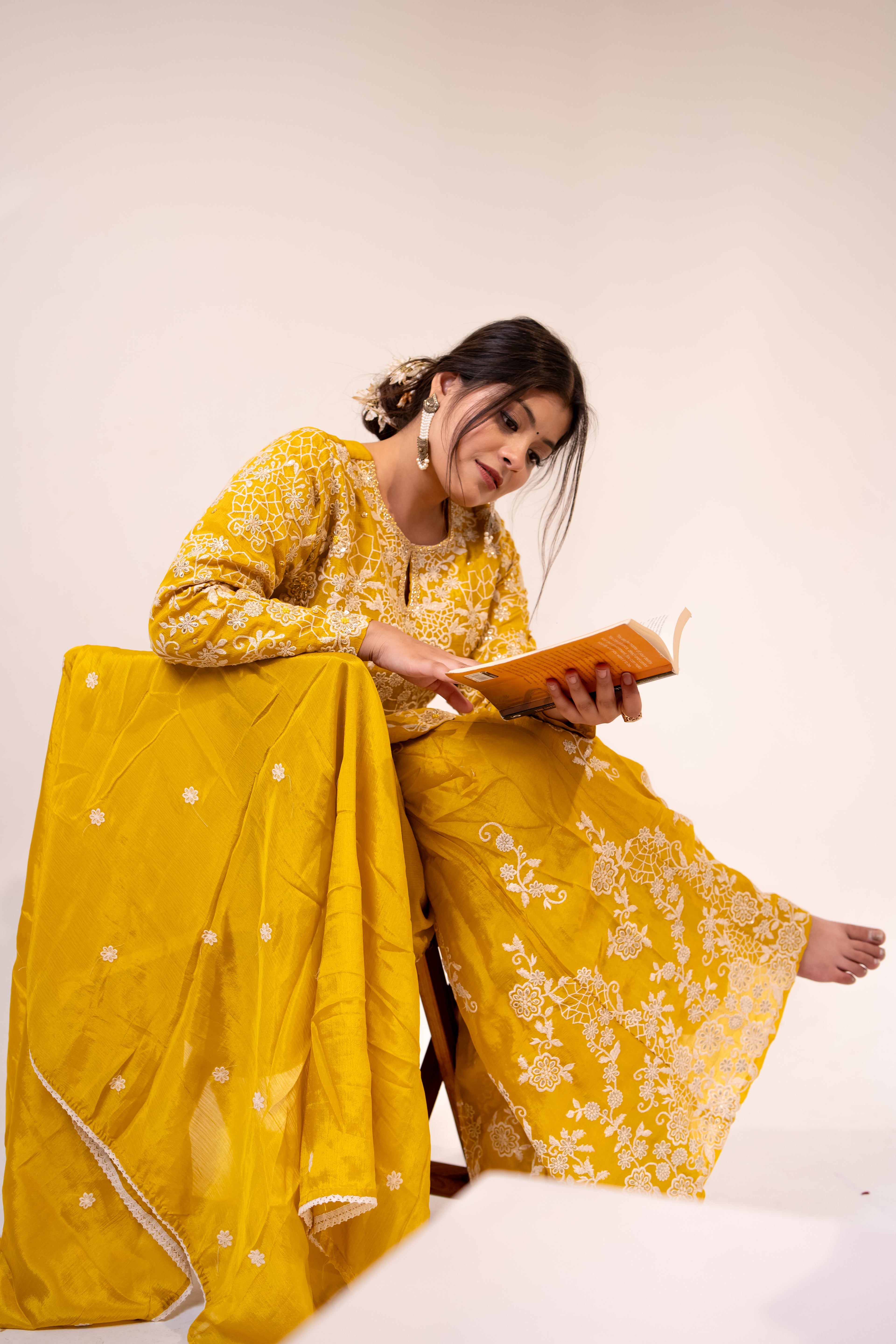 Mustard jaal embroidered Sharara set