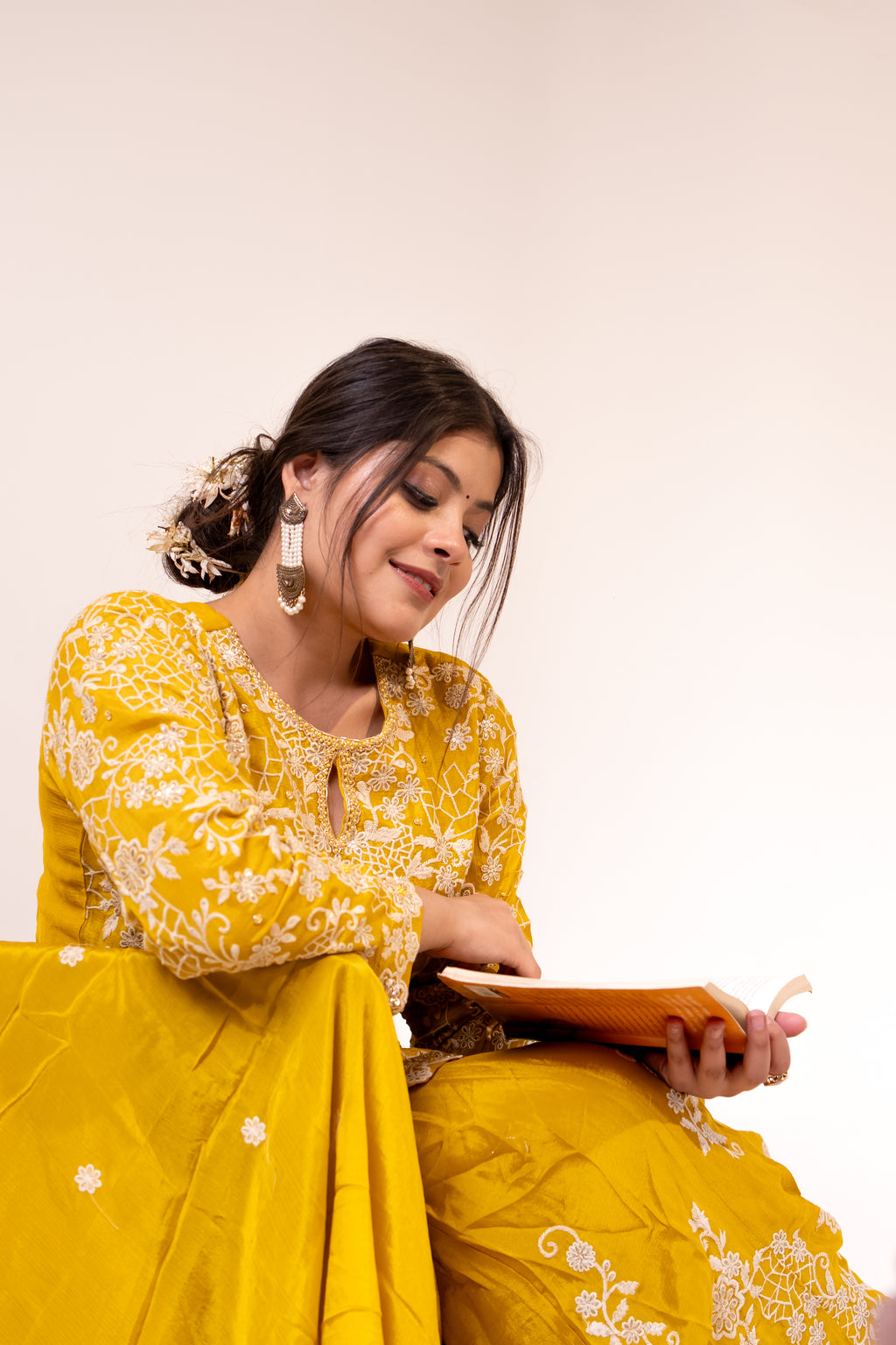 Mustard jaal embroidered Sharara set